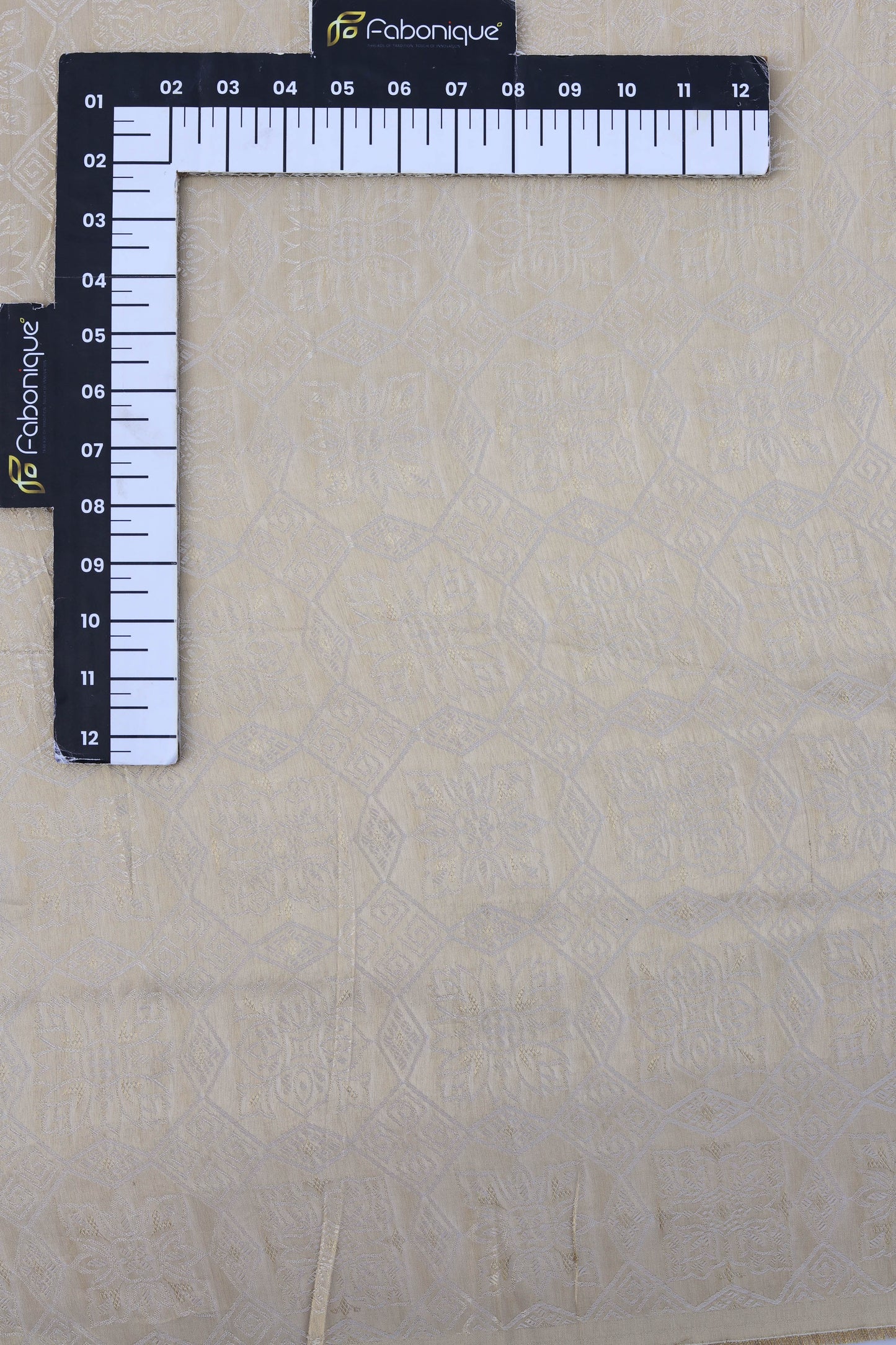 Pure Tanchoi Silk Floral Fabric with Ornate Geometric Design and Lustrous Finish