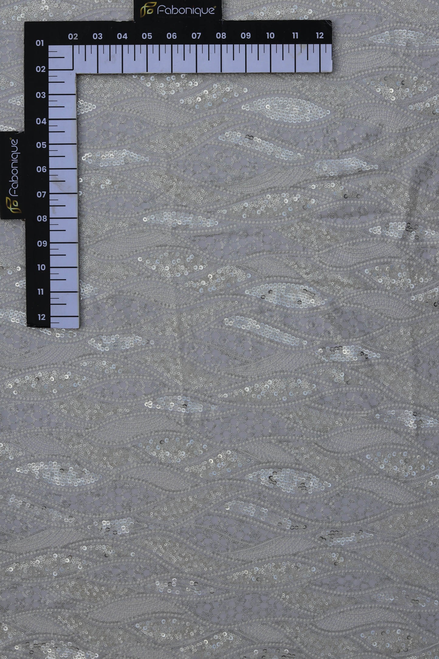 White Wave Pattern Embroidered Fabric with Sequins