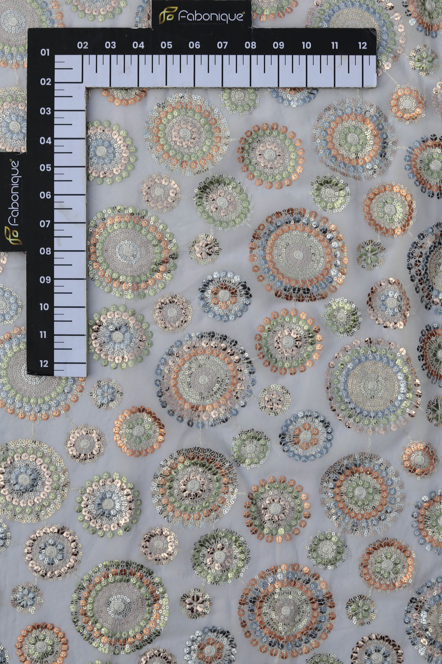 Multi Color Circular Embroidered Fabric with Sequin Accents