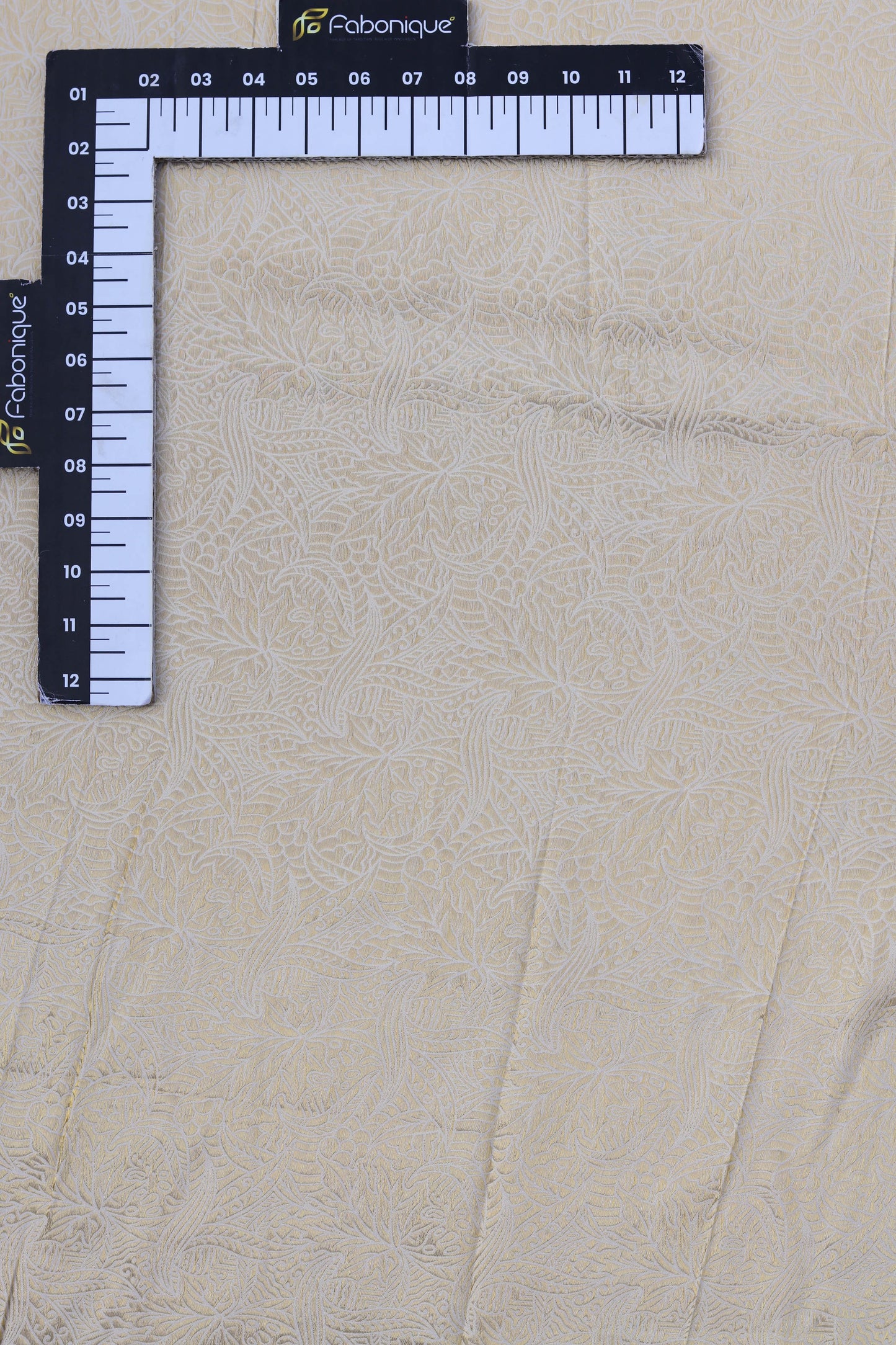 Ivory Gold Banarasi Brocade Fabric with Floral Weave