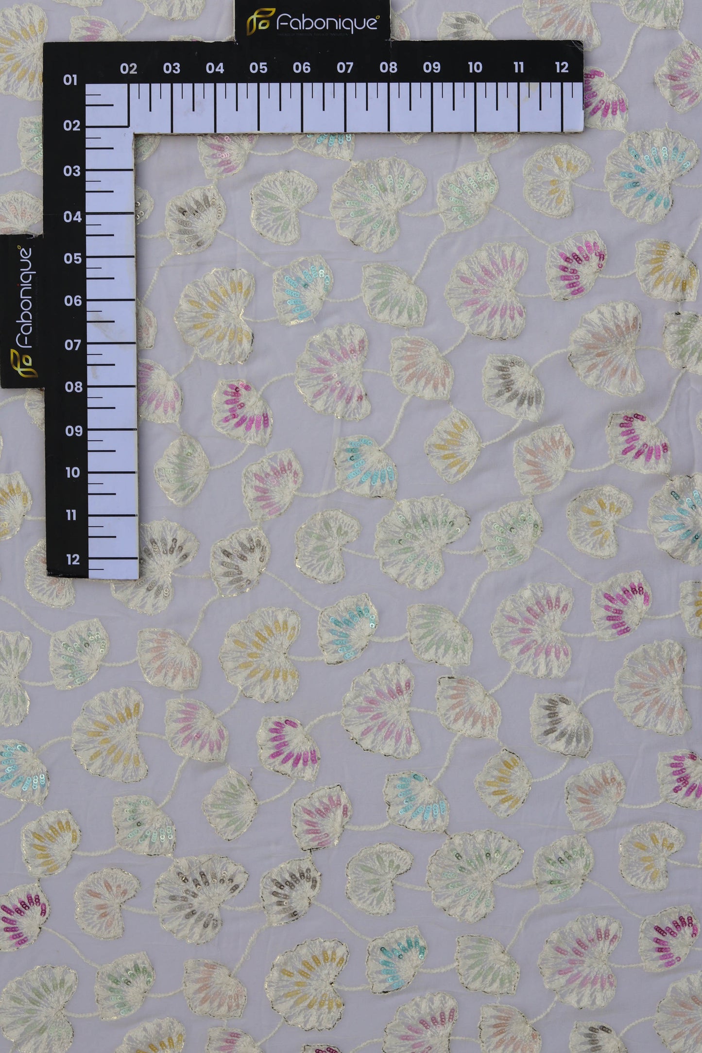 Floral Embroidered Sequin Fabric with Vibrant Accents