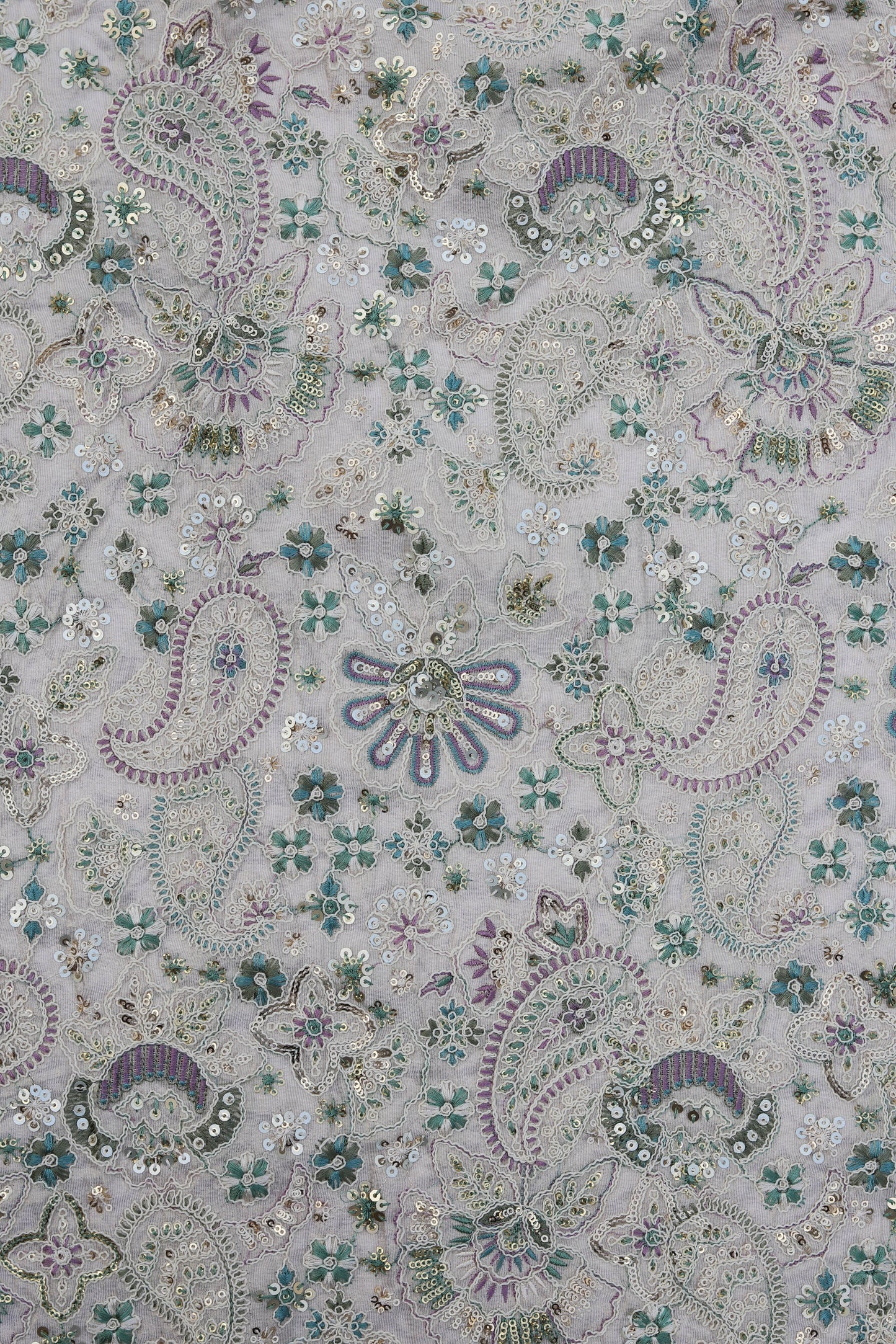Multicolor Paisley Embroidered Fabric with Sequin Highlights