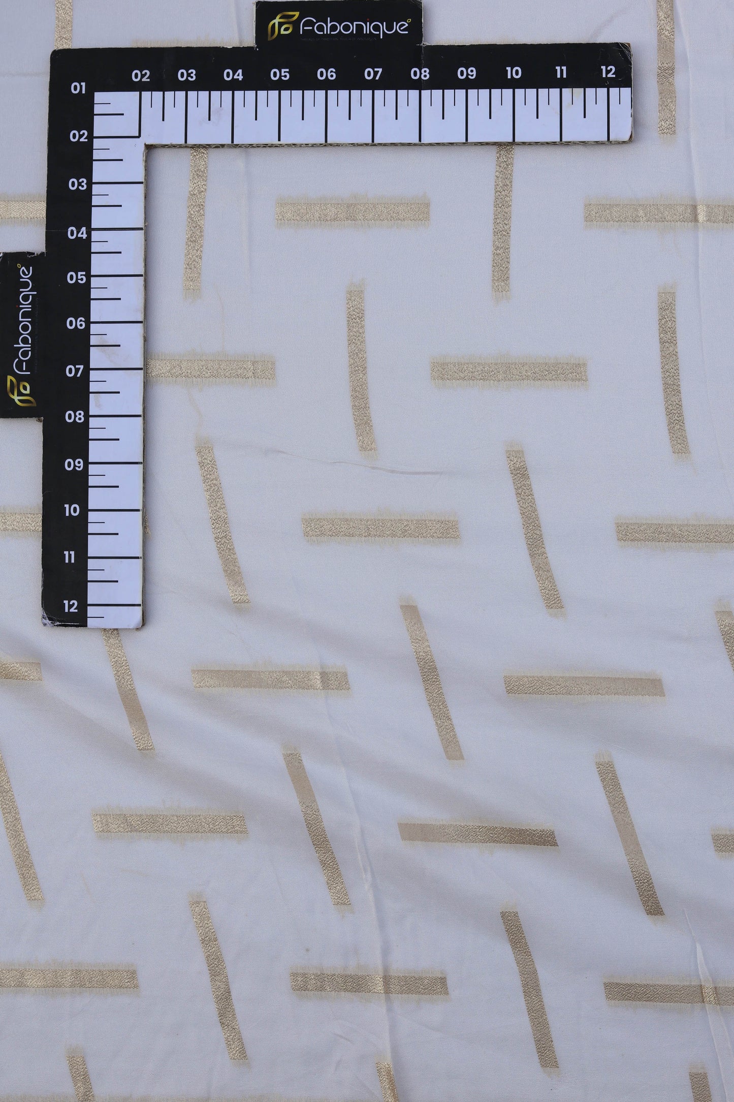 Russian Silk Lehriya Fabric with Geometric Pattern and Gold Highlights