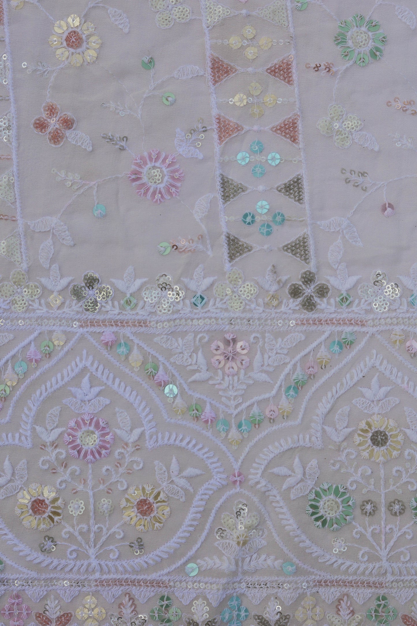 Floral Sequin Embroidered Fabric with Ornate Border