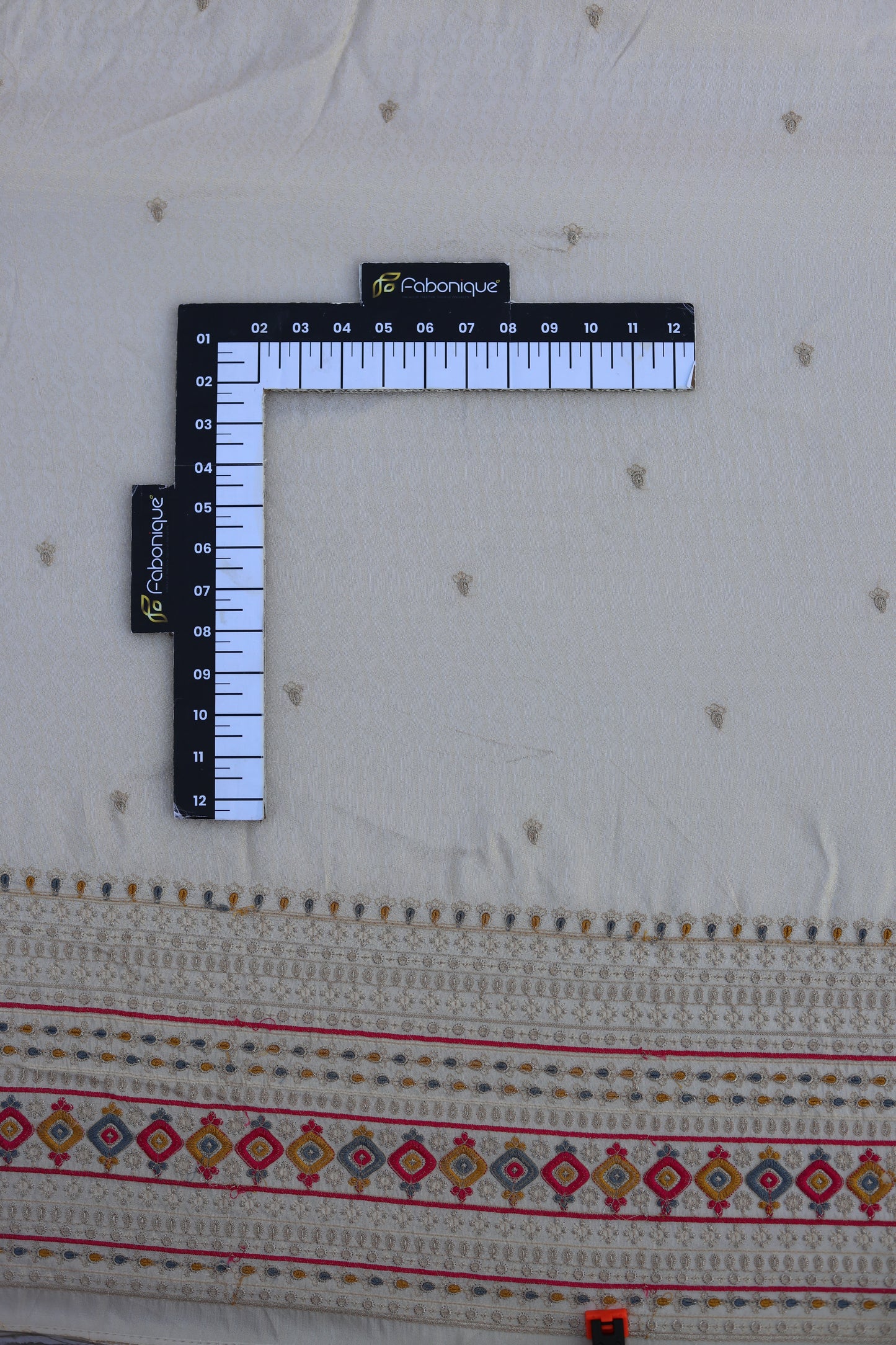 Pure Banarasi Tissue Brocade Fabric with Diamond Weave Mirror Embellishments and Embroidered Border