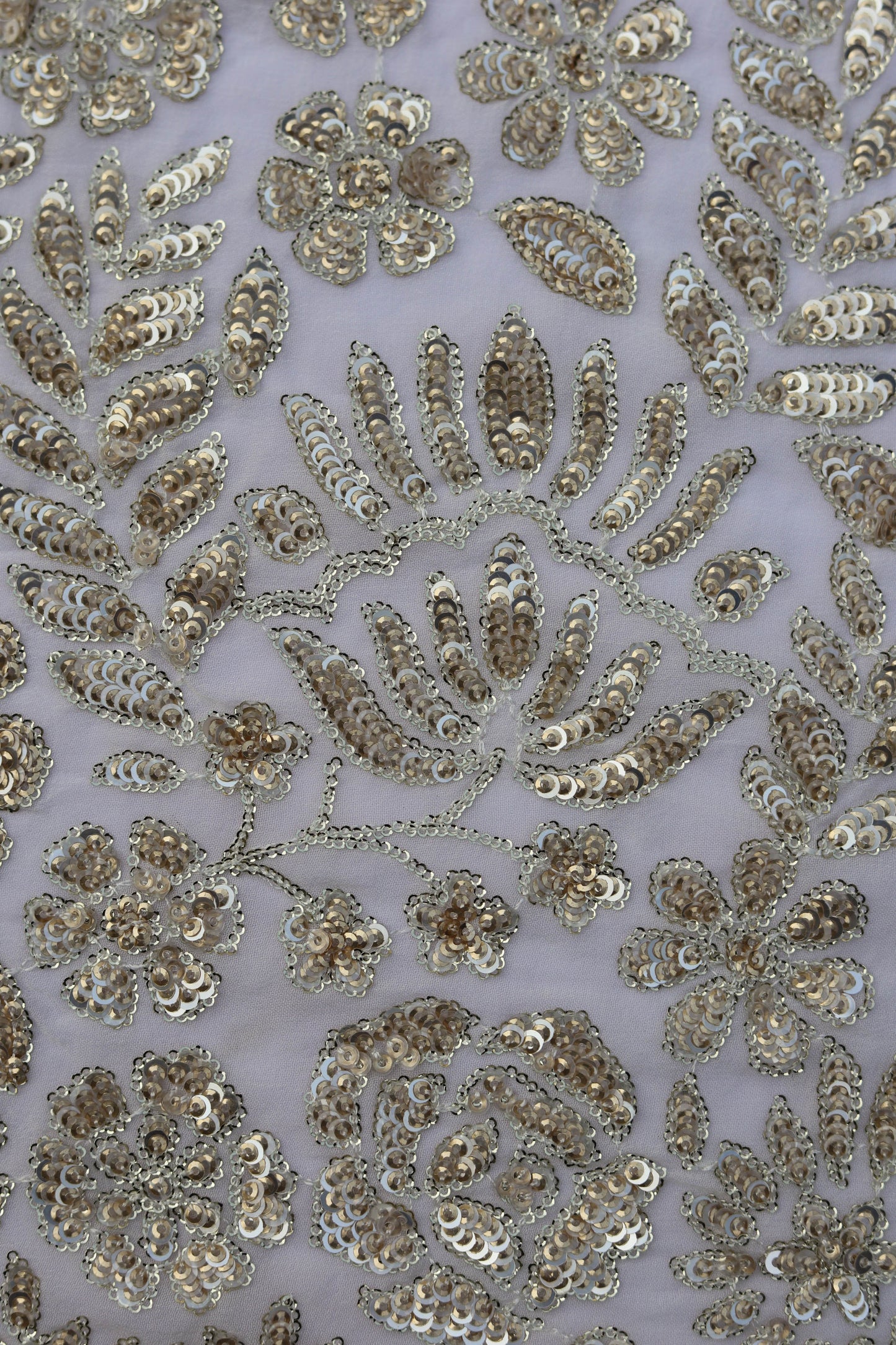 Silver Sequin Embroidered Nude Fabric