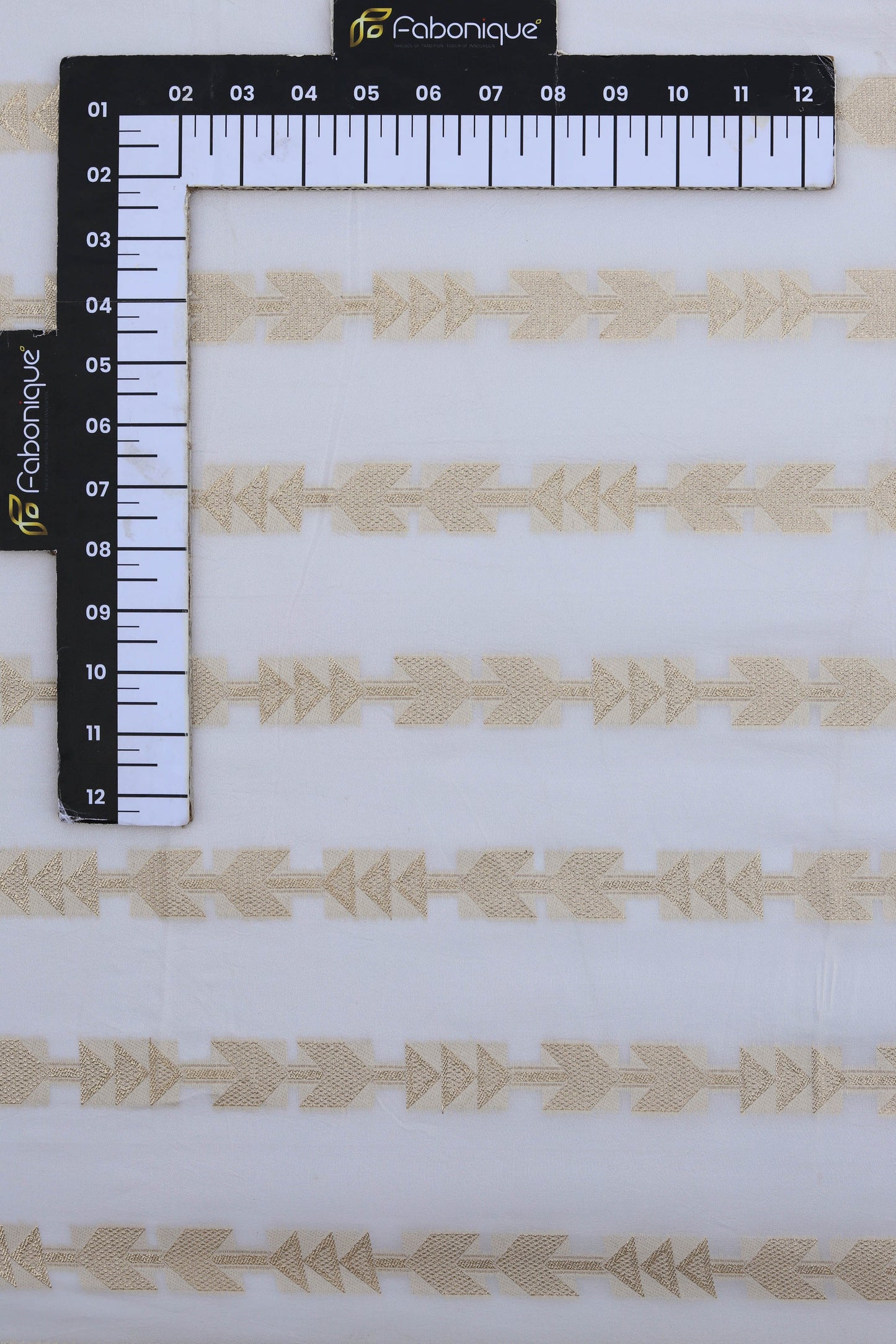 White Russian Silk Lehriya Fabric with Golden Arrow Motif