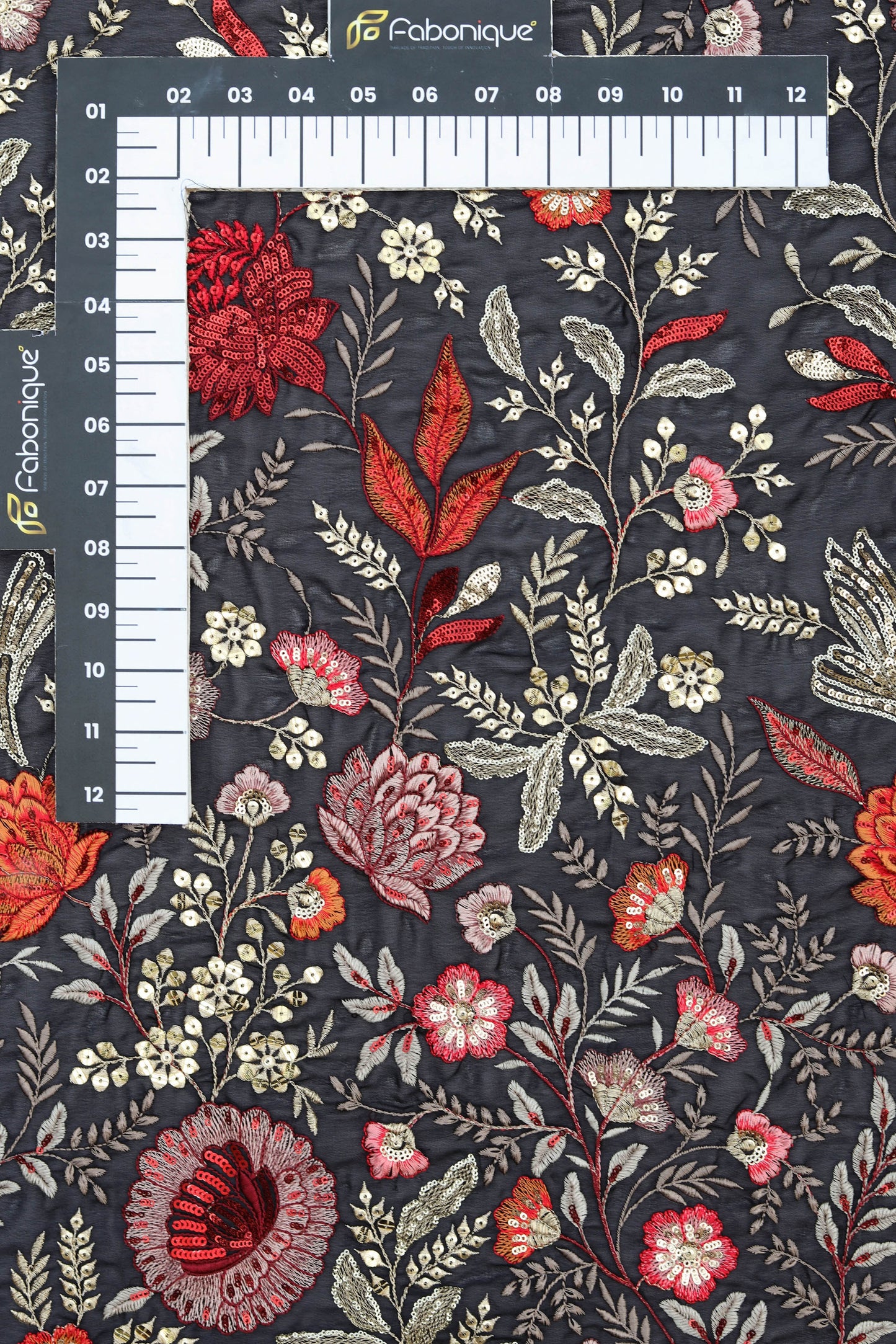 Luxurious Burgundy Floral Embroidered Fabric Elegant Design Fabonique