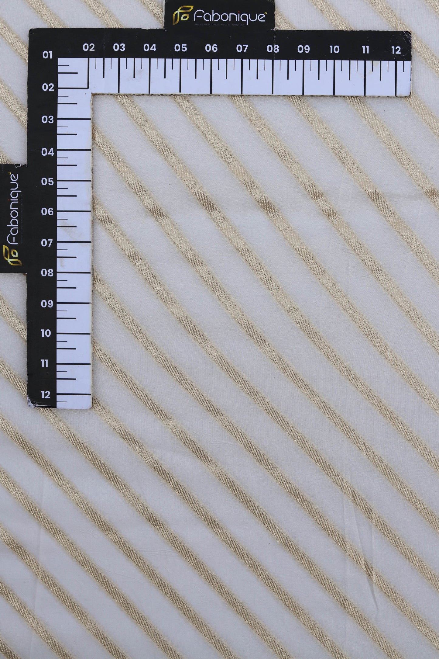 White Gold Striped Organza Fabric with Silk Sheen
