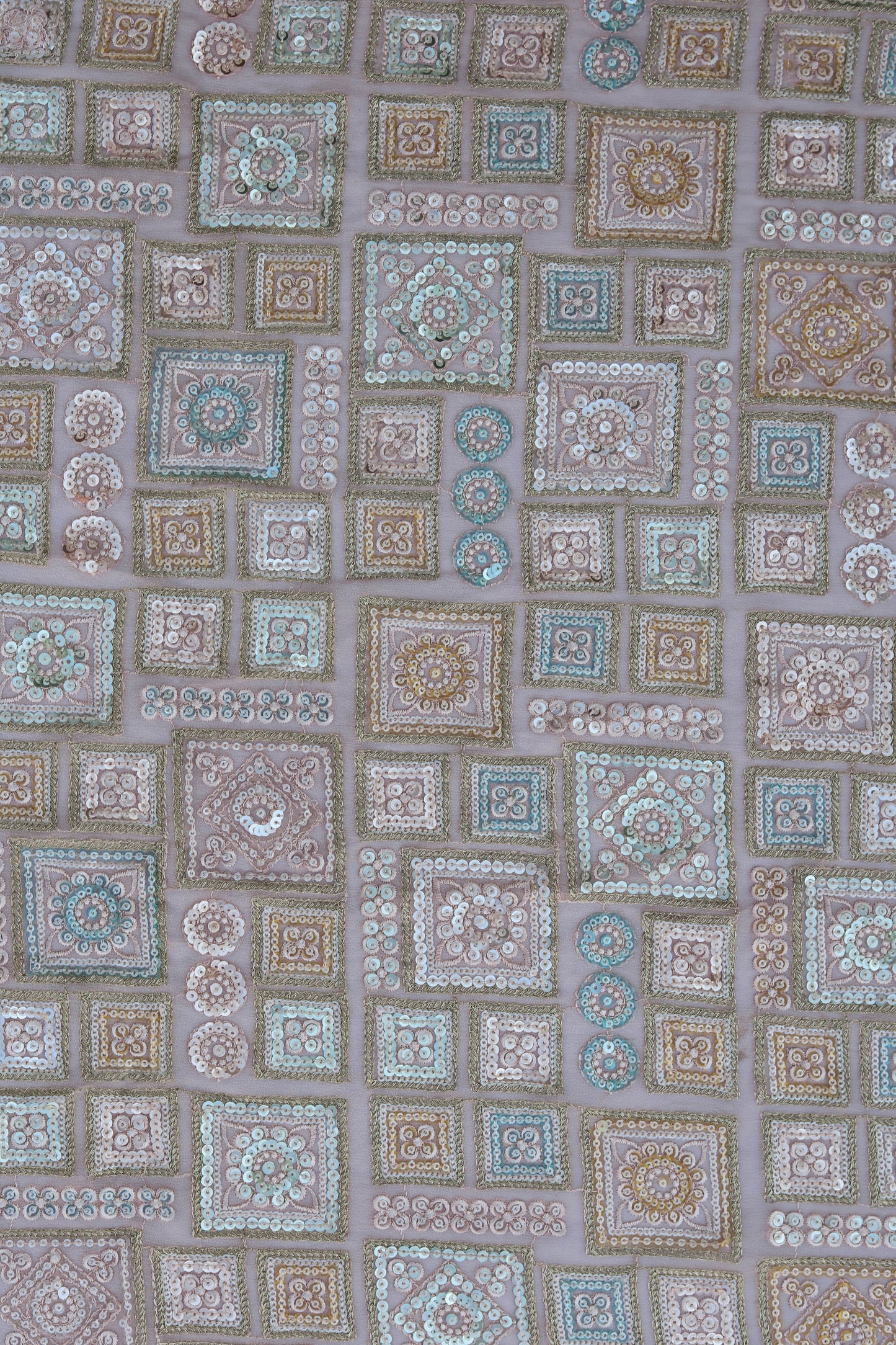 Pastel Multi-Color Square Embroidered Sequin Fabric