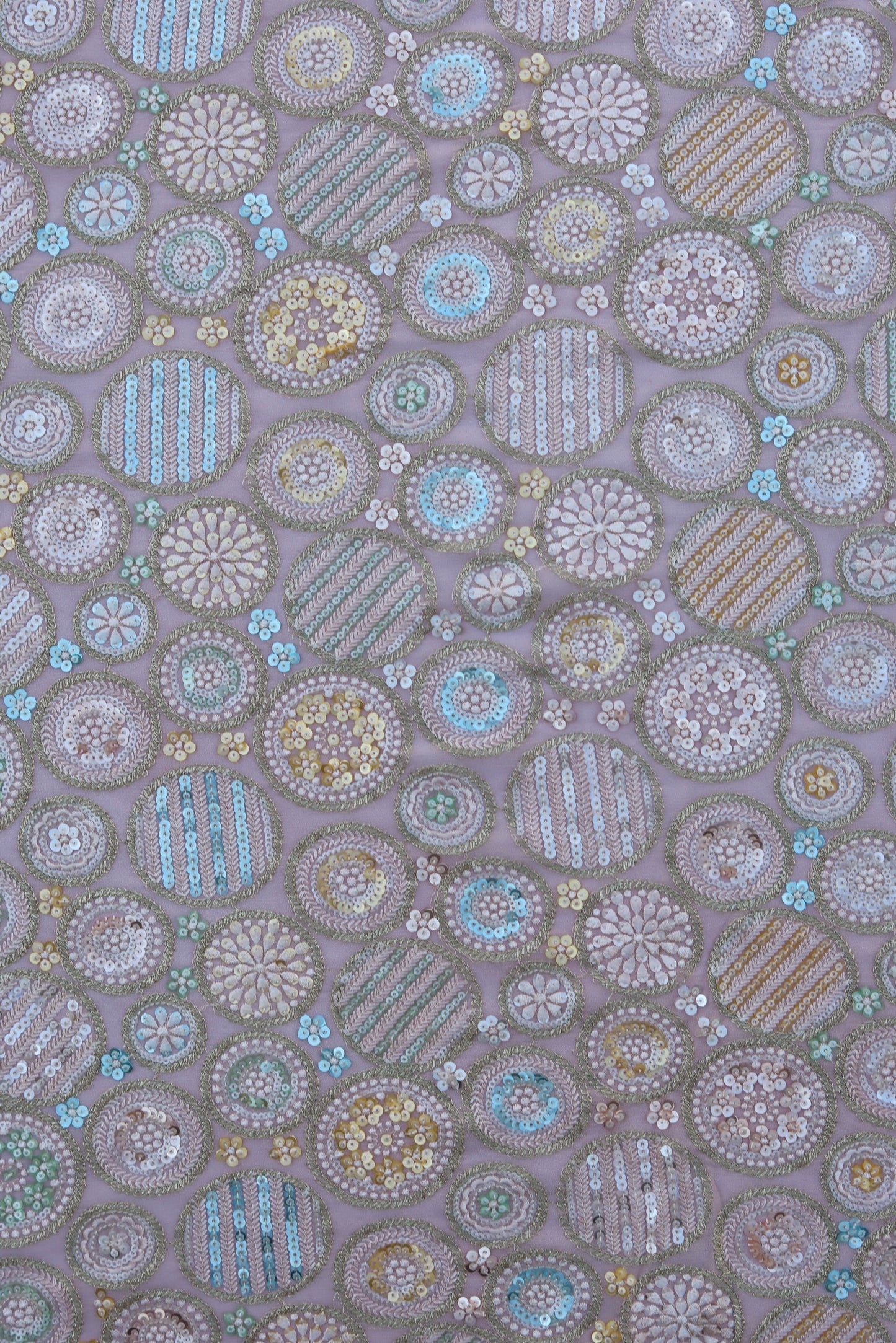 Pastel Multi-Color Circular Embroidery Sequin Fabric