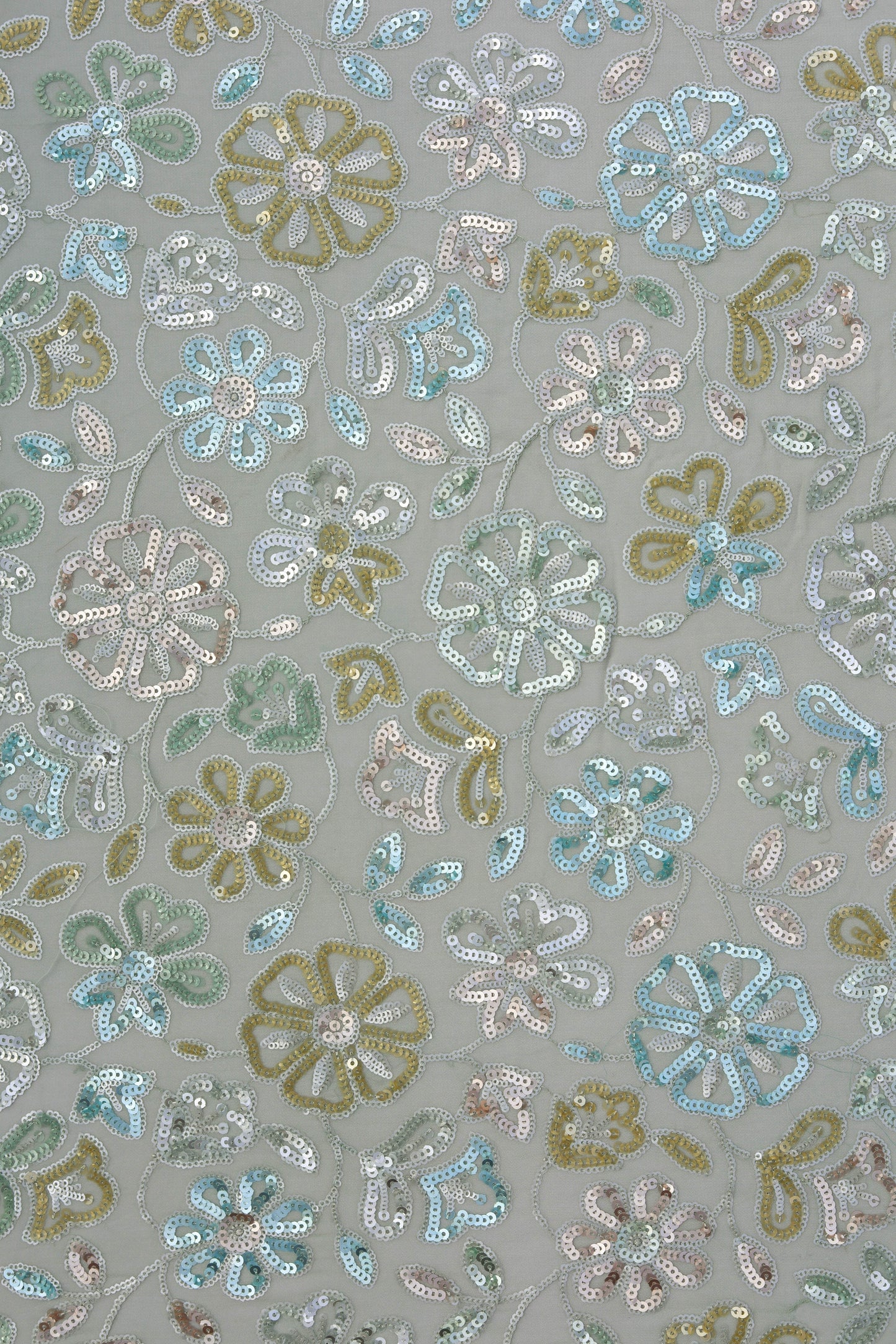 Multi-Tone Floral Embroidered Sequin Fabric