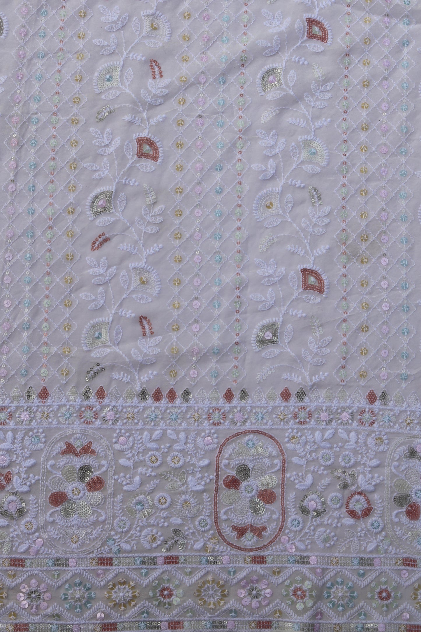 Luxurious Embroidered Sequin Fabric with Ornate Border