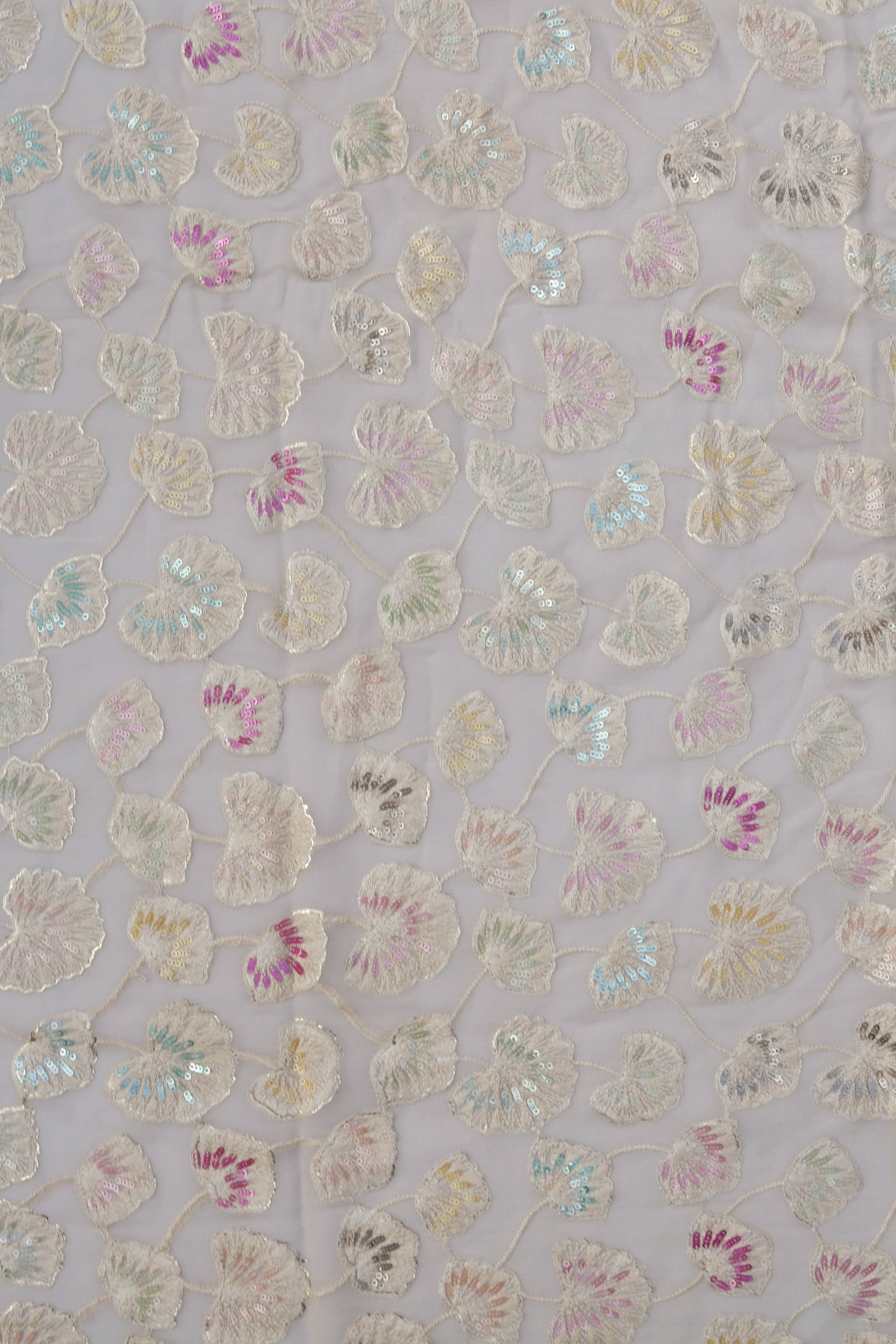 Floral Embroidered Sequin Fabric with Vibrant Accents