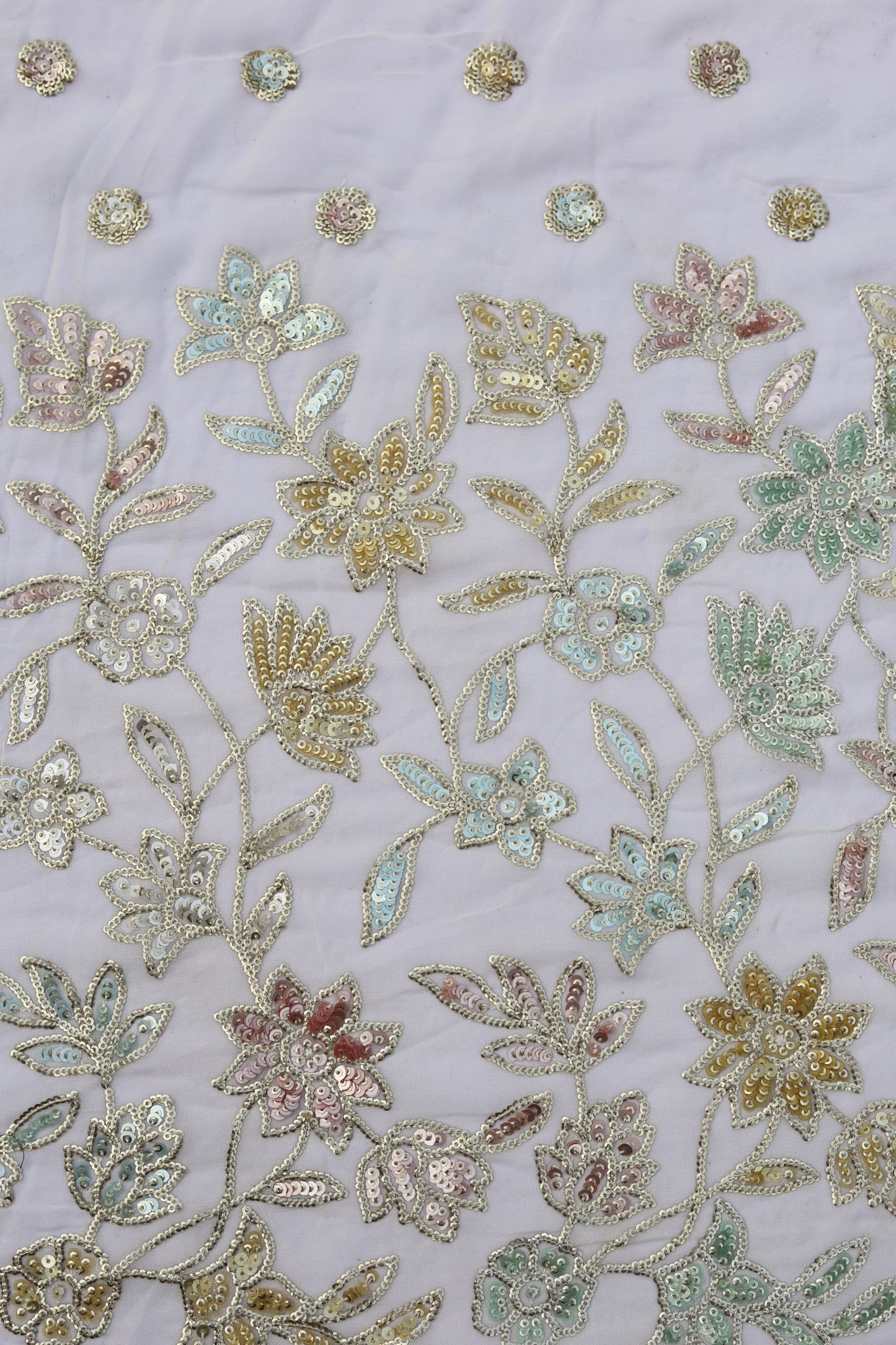 Ornate Border Floral Sequin Embroidered Fabric