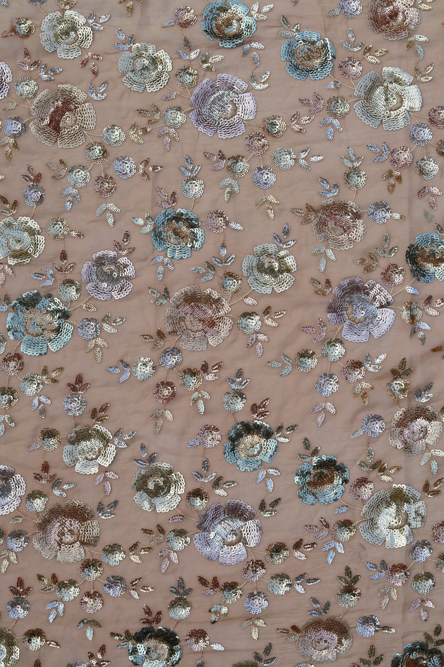 Shimmering Floral Embroidered Sequin Fabric