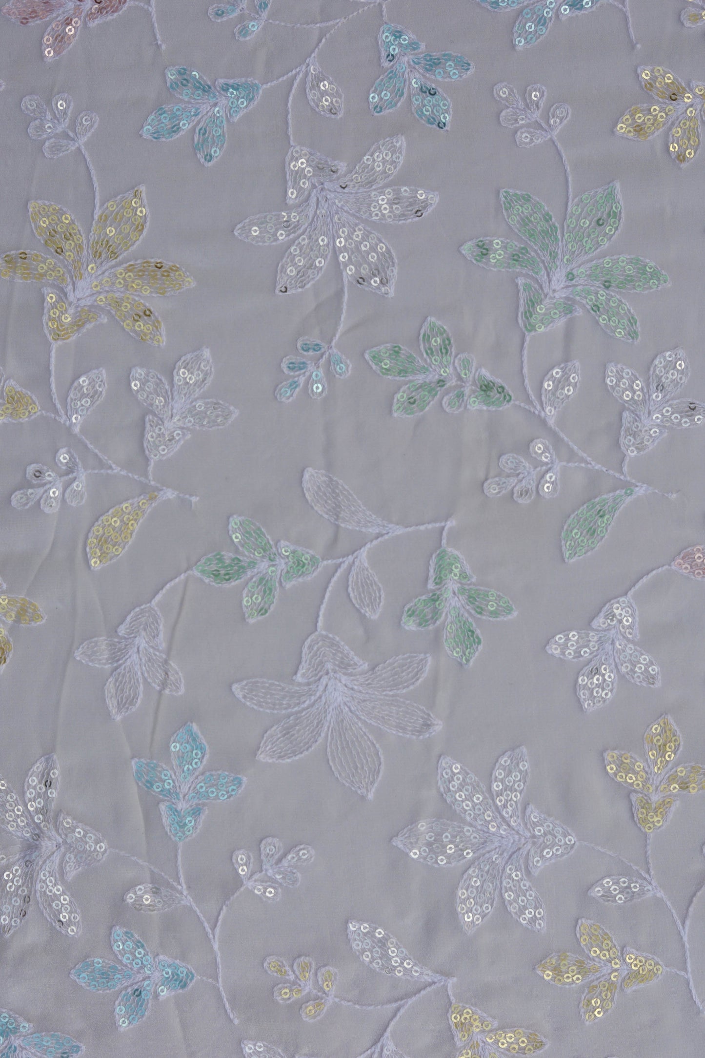 Pastel Floral Embroidered Sequin Fabric