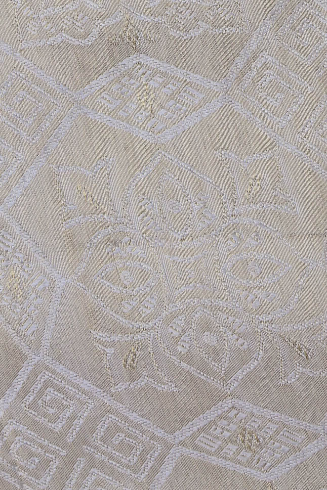 Pure Tanchoi Silk Floral Fabric with Ornate Geometric Design and Lustrous Finish