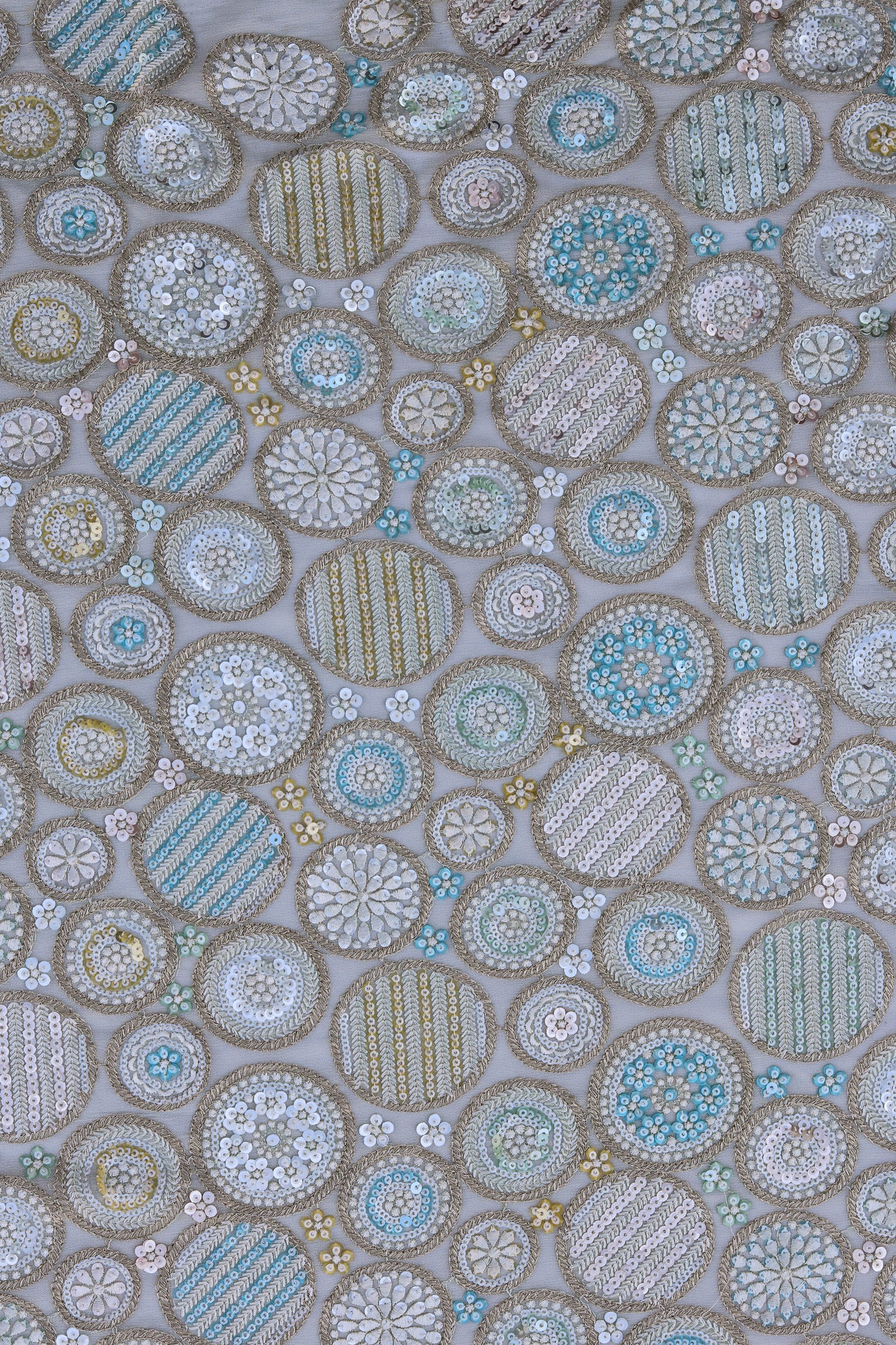 Pastel Multi-Color Circular Embroidery Sequin Fabric