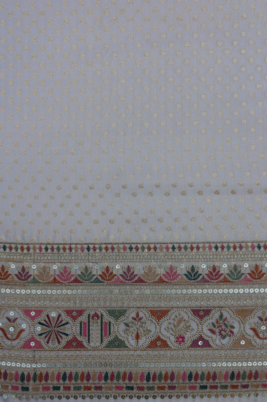 Pure Banarasi Tissue Brocade Fabric with Embroidered Polka Dots and Sequined Border