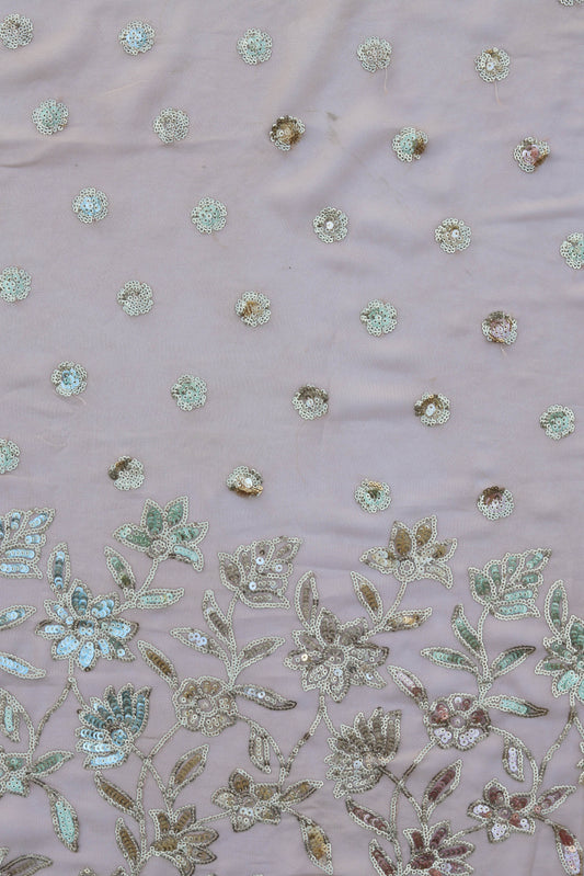 Ornate Border Floral Sequin Embroidered Fabric