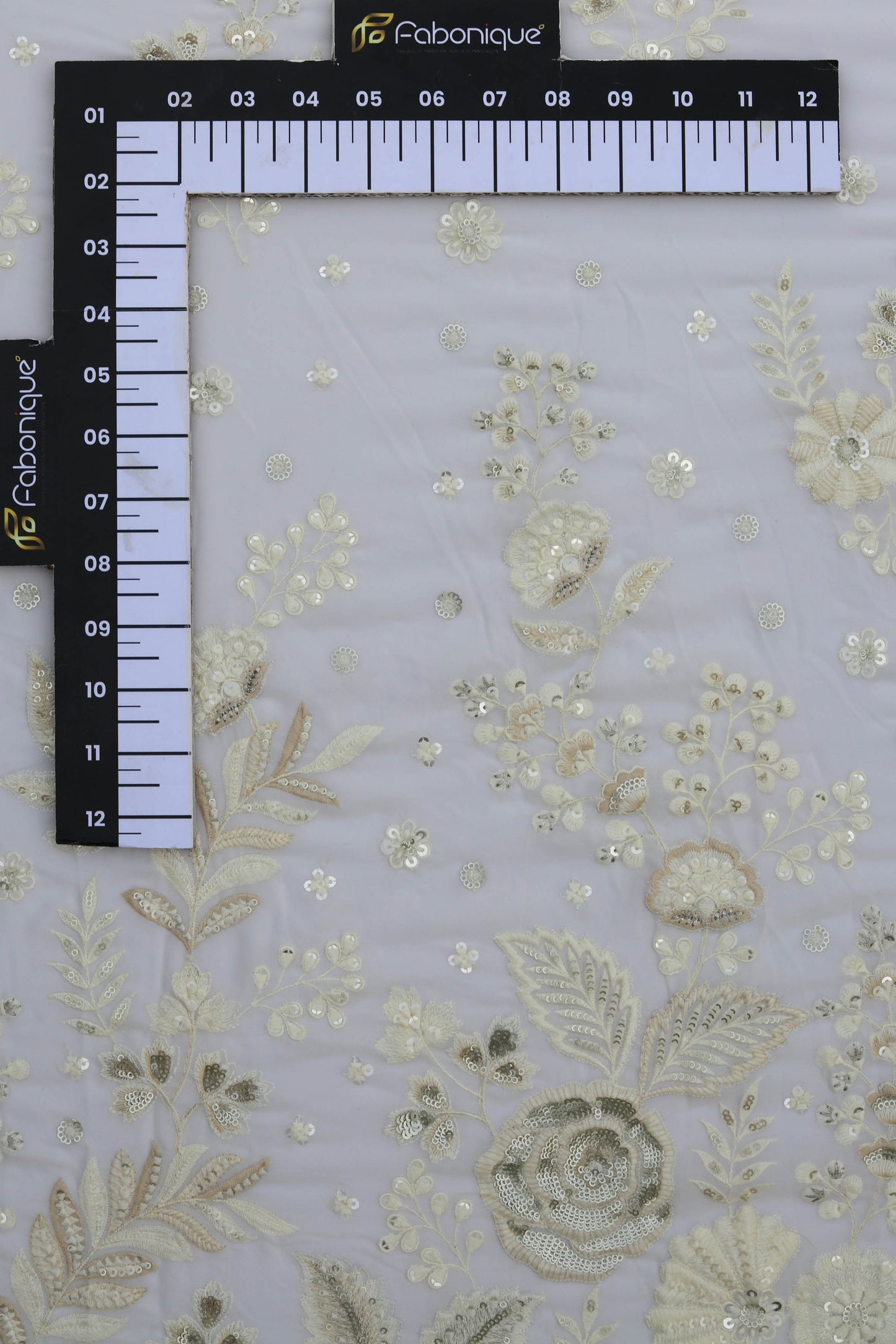 Dual Tone Floral Embroidered Fabric with Sequin Detailing