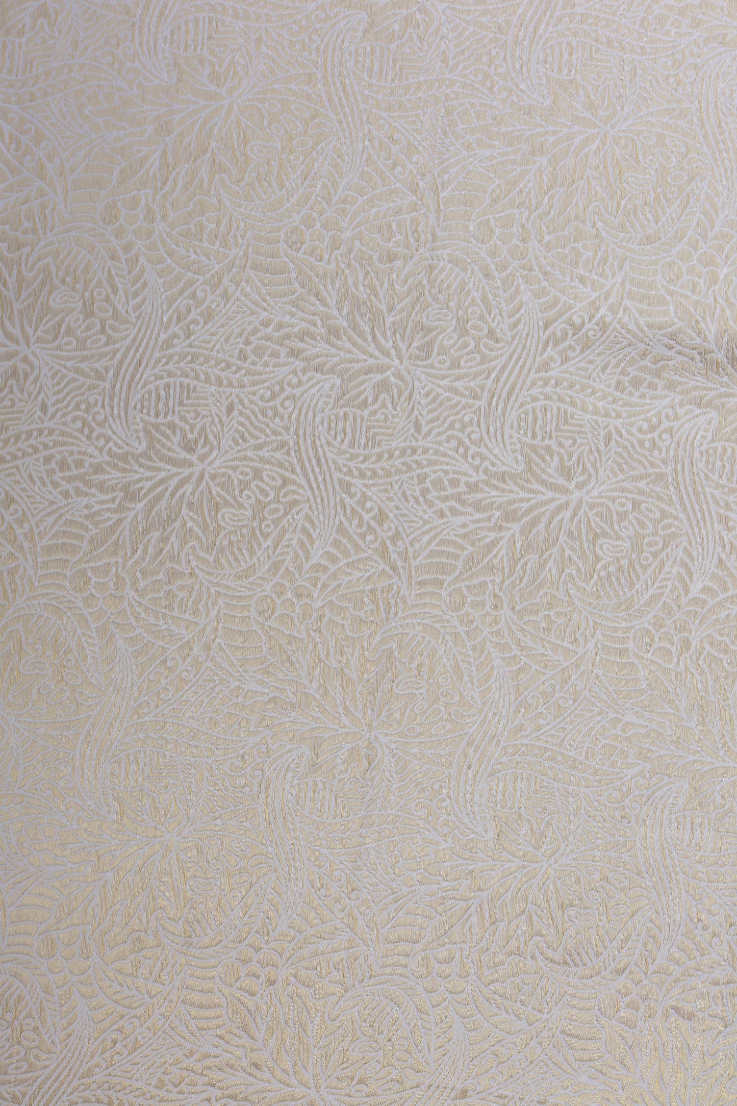 Ivory Gold Banarasi Brocade Fabric with Floral Weave