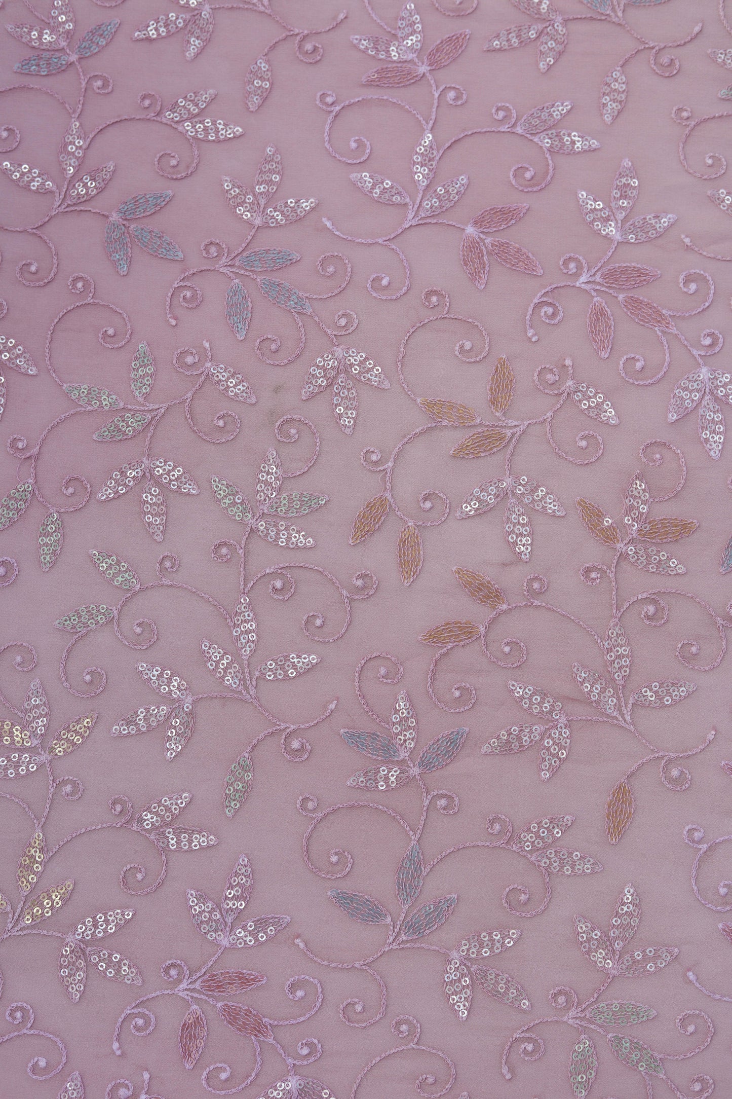 Embroidered Sequin Leafy Vine Design Fabric