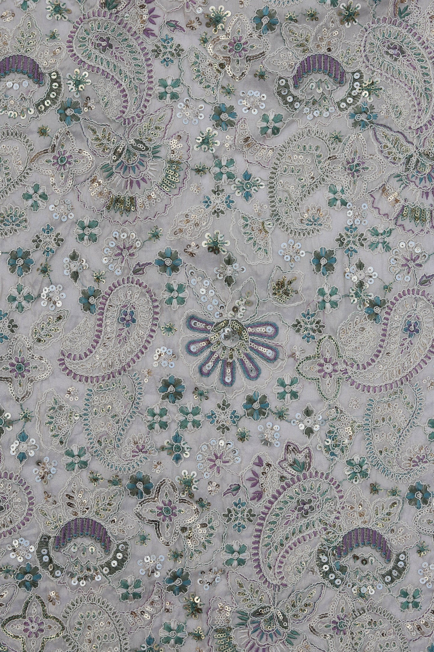 Multicolor Paisley Embroidered Fabric with Sequin Highlights