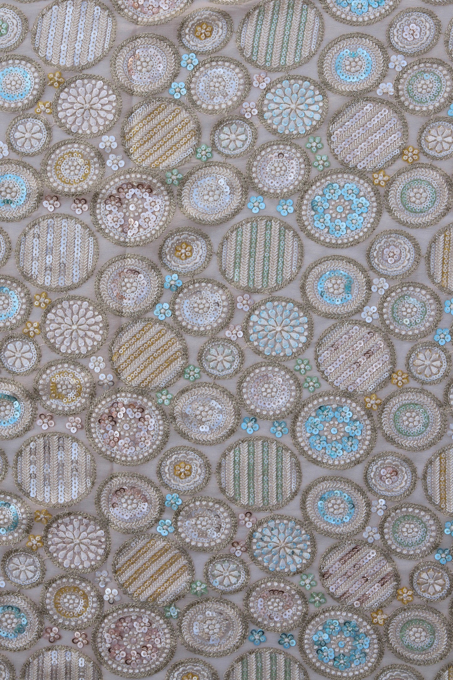 Pastel Multi-Color Circular Embroidery Sequin Fabric