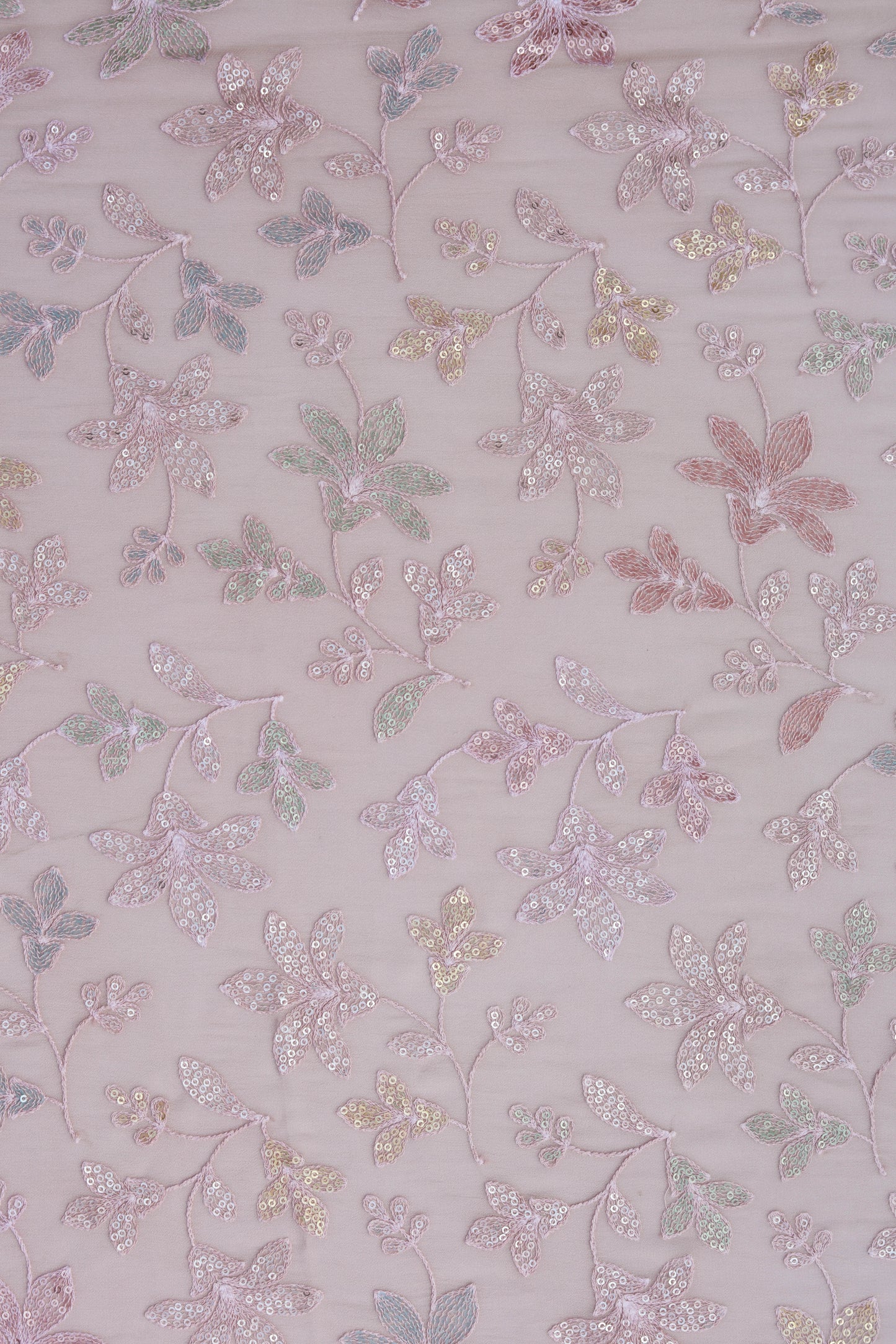 Pastel Floral Embroidered Sequin Fabric