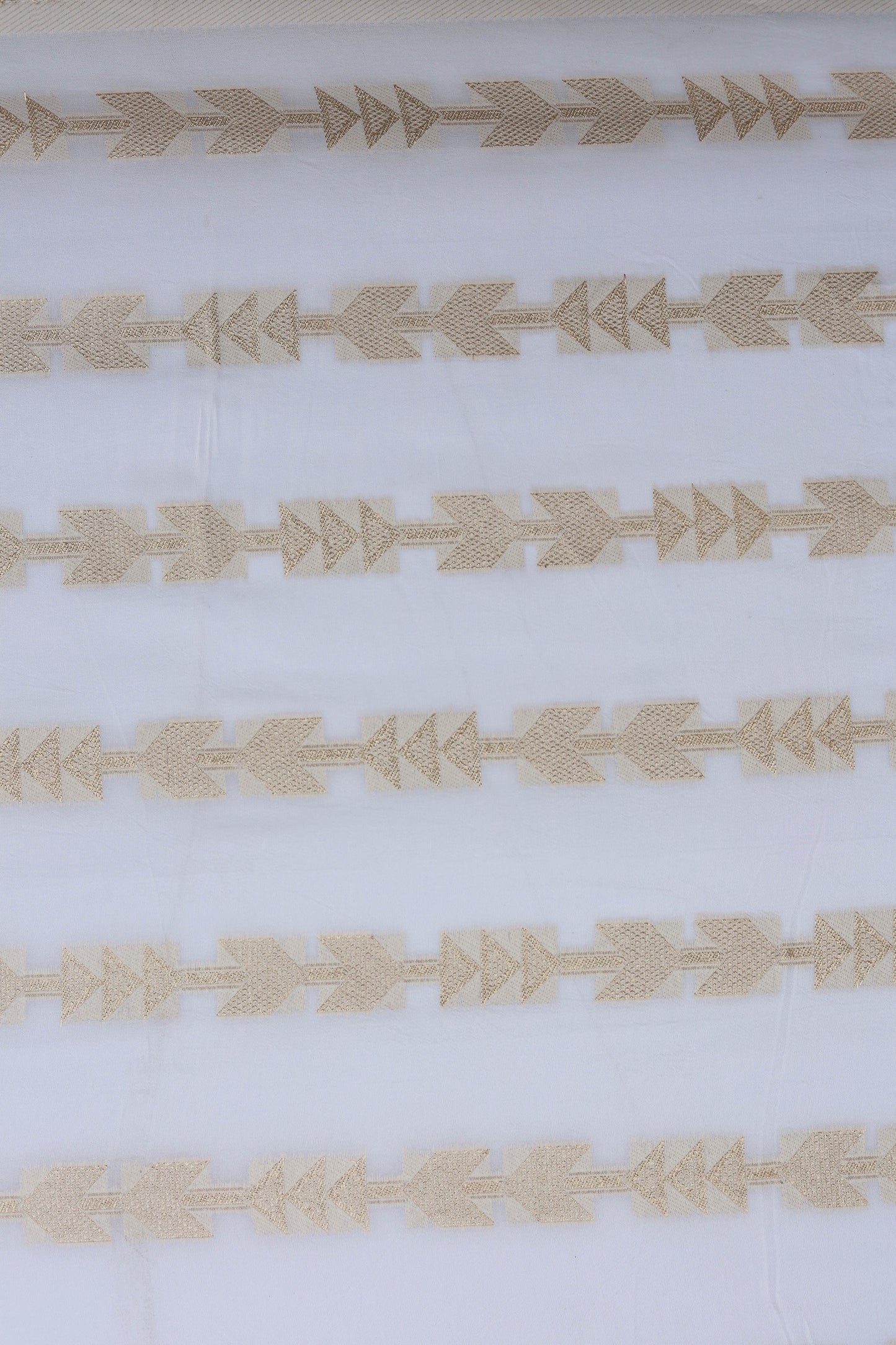 White Russian Silk Lehriya Fabric with Golden Arrow Motif