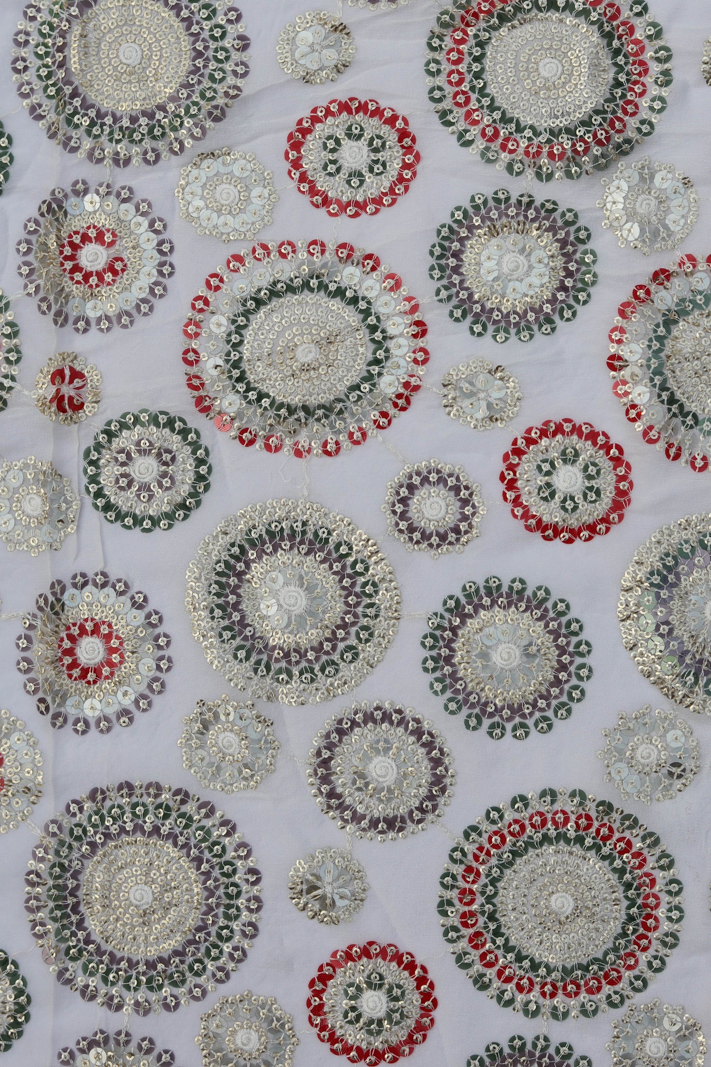 Multi Color Circular Embroidered Fabric with Sequin Accents