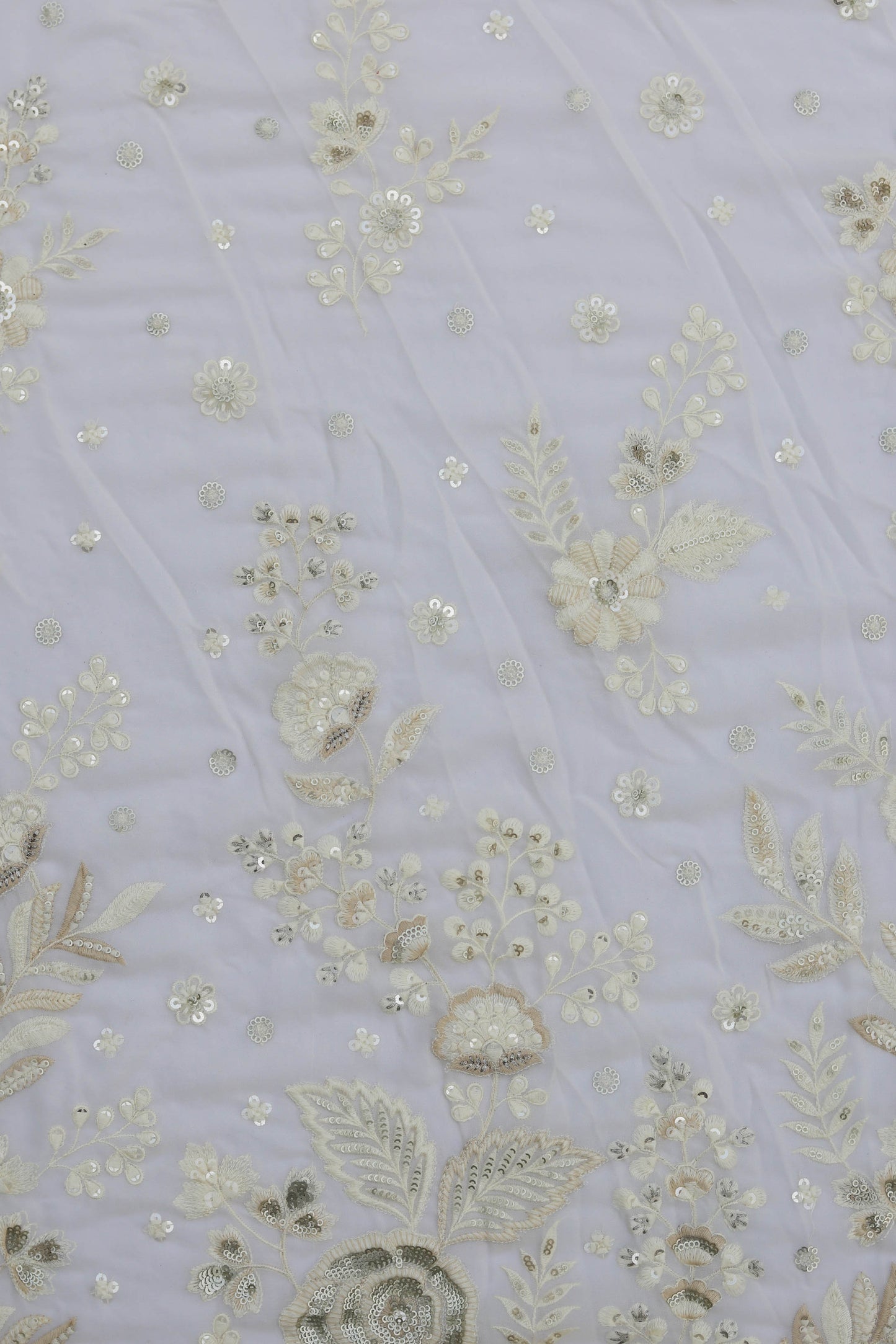 Dual Tone Floral Embroidered Fabric with Sequin Detailing