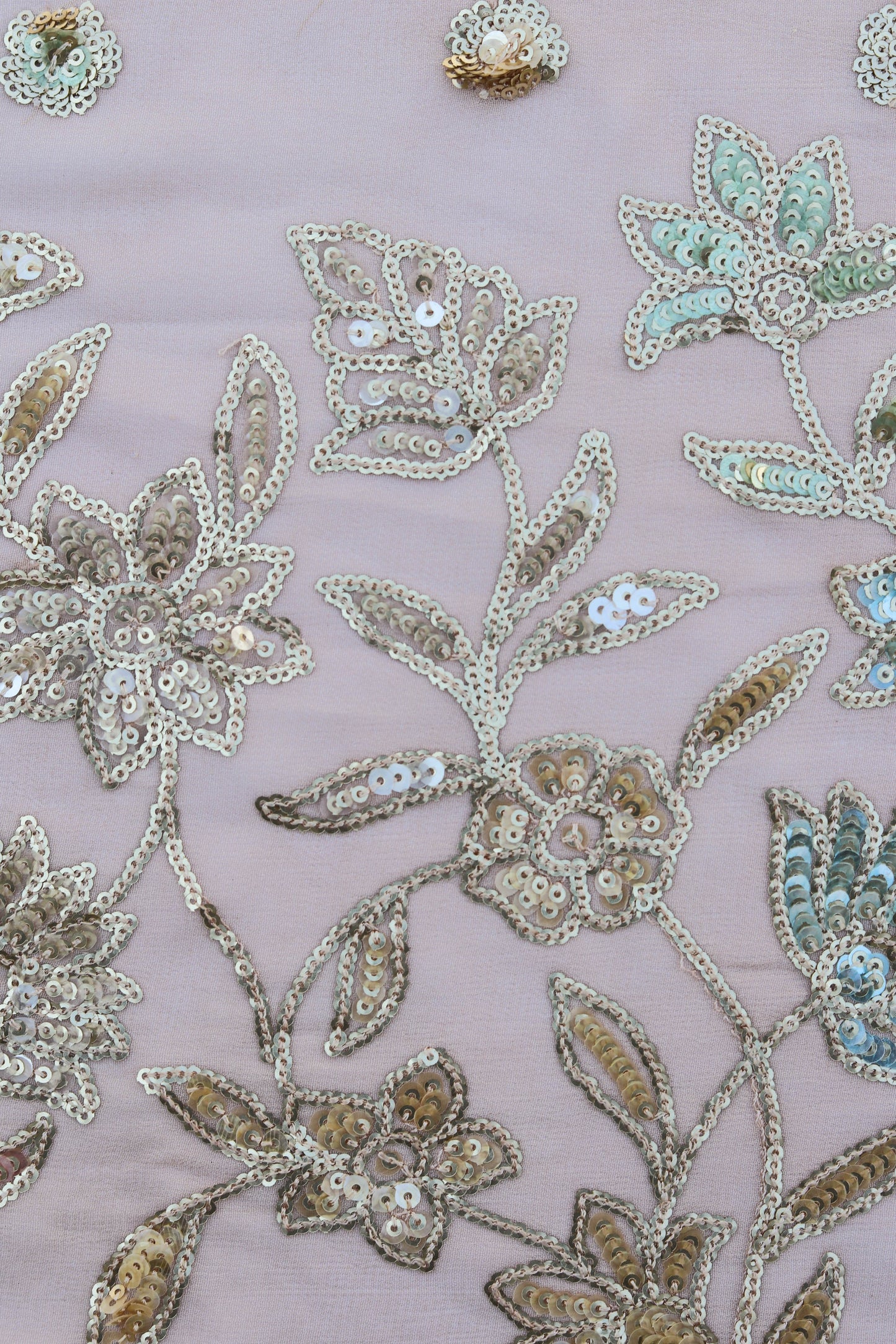 Ornate Border Floral Sequin Embroidered Fabric