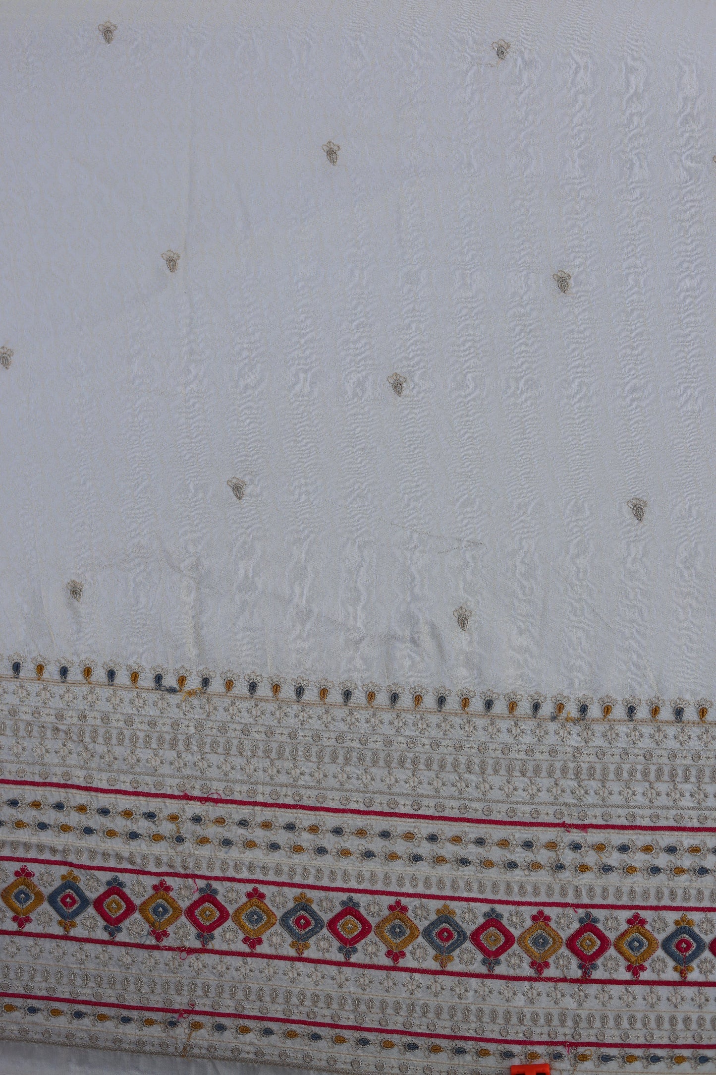 Pure Banarasi Tissue Brocade Fabric with Diamond Weave Mirror Embellishments and Embroidered Border