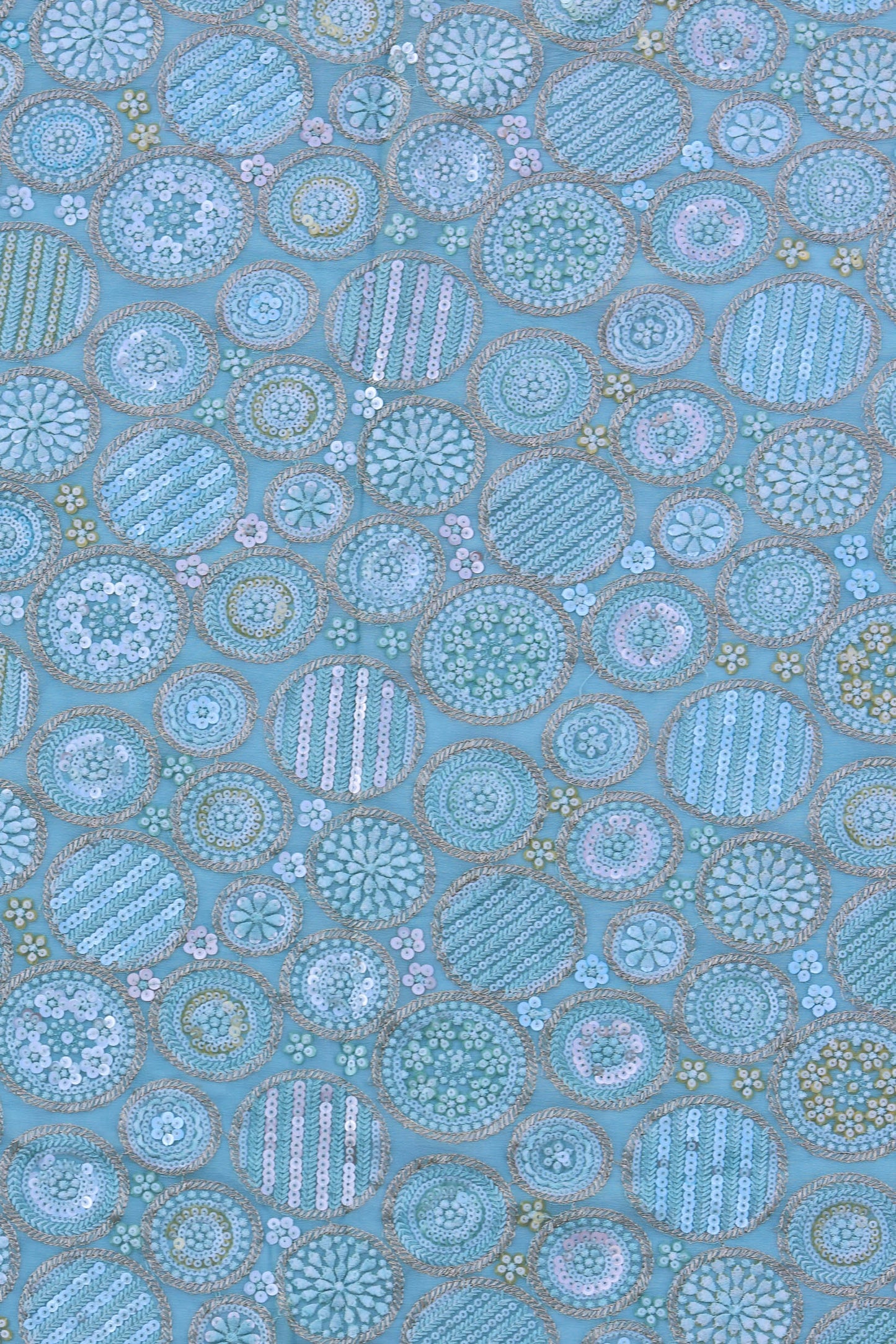 Pastel Multi-Color Circular Embroidery Sequin Fabric
