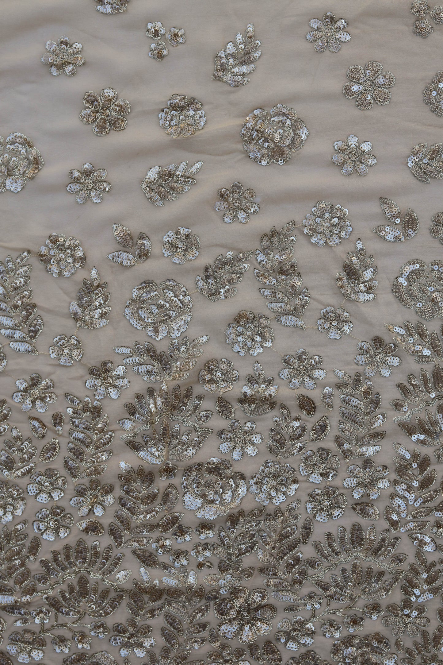 Silver Sequin Embroidered Nude Fabric