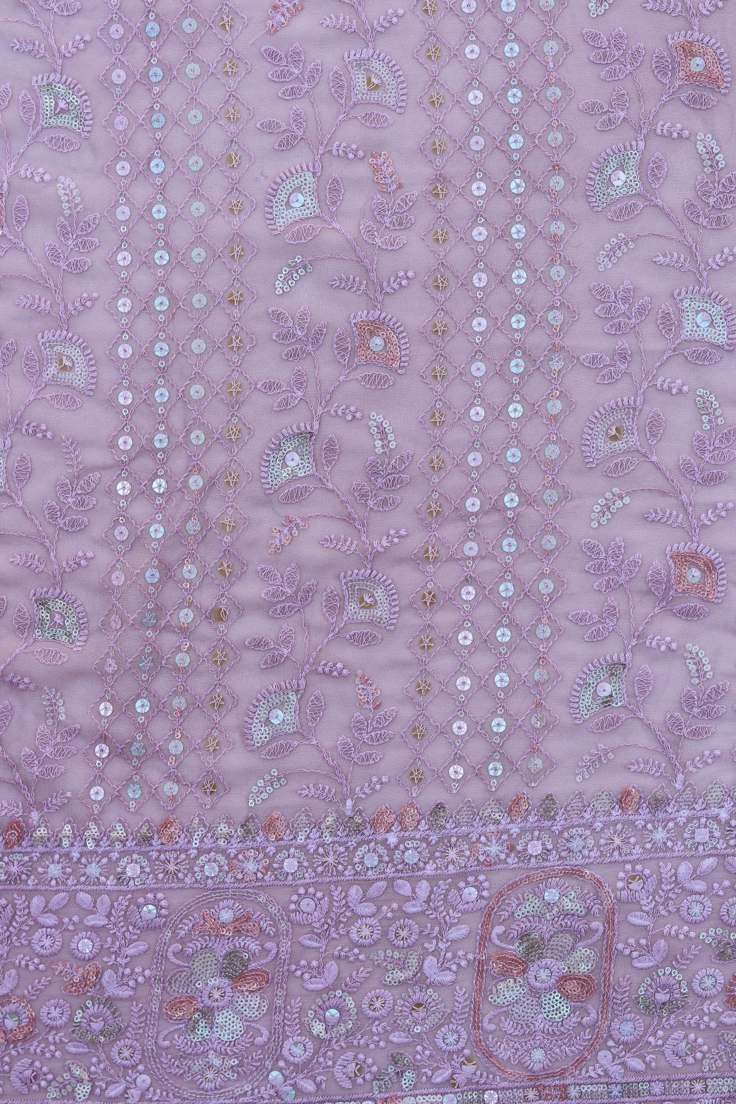 Luxurious Embroidered Sequin Fabric with Ornate Border