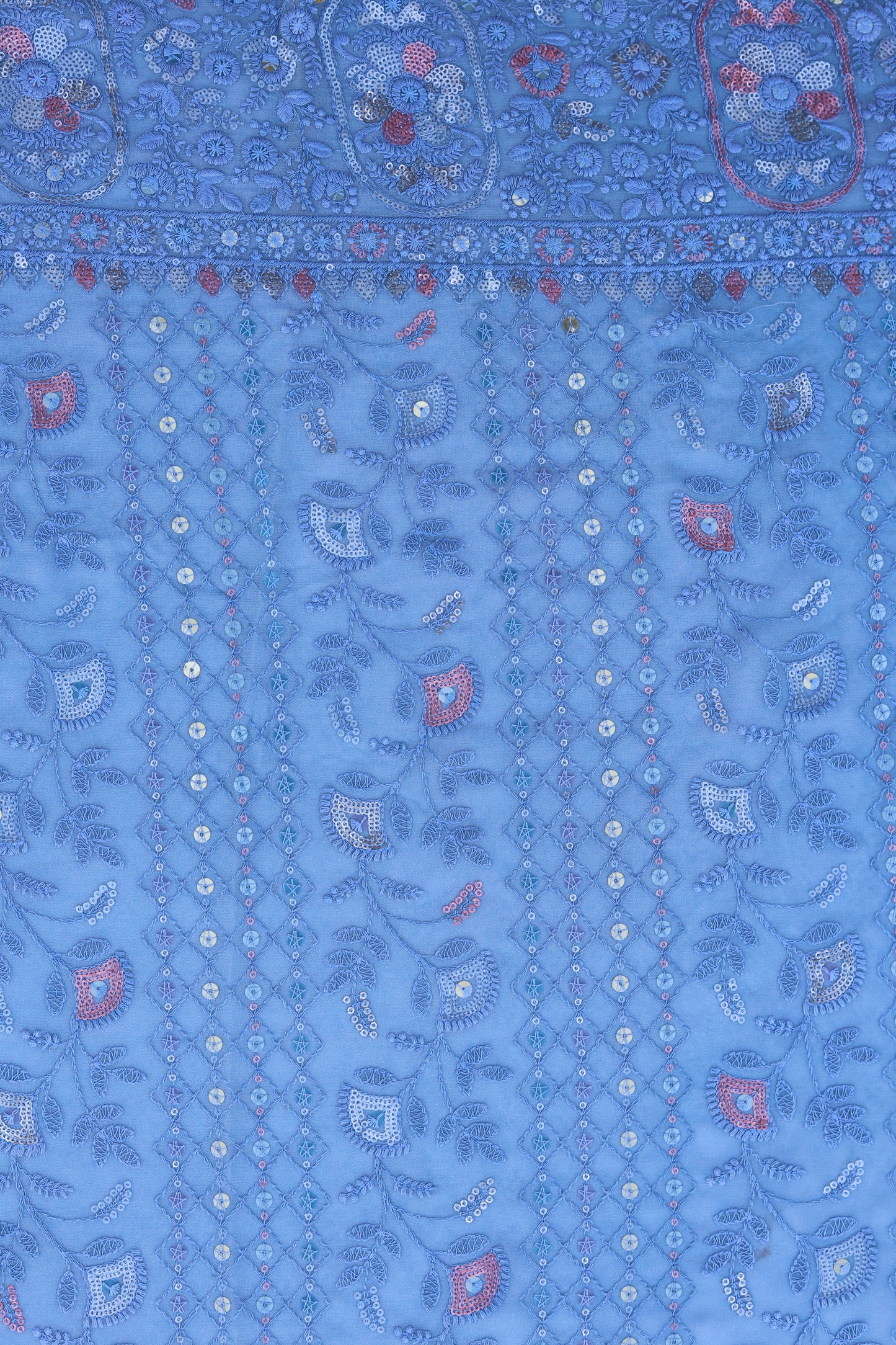 Luxurious Embroidered Sequin Fabric with Ornate Border