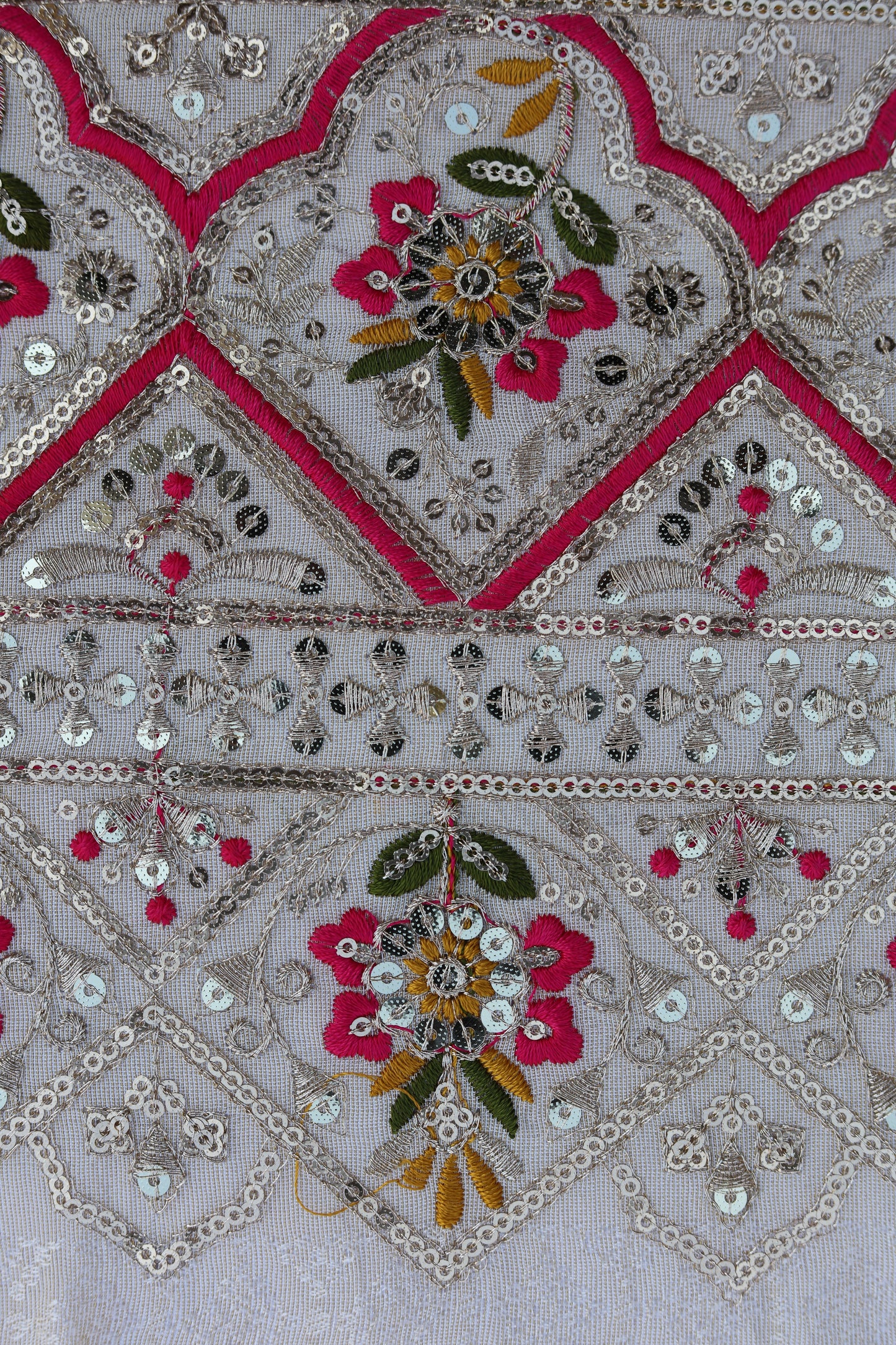 Banarasi Tissue Brocade Fabric with Floral Embroidery and Colorful Border