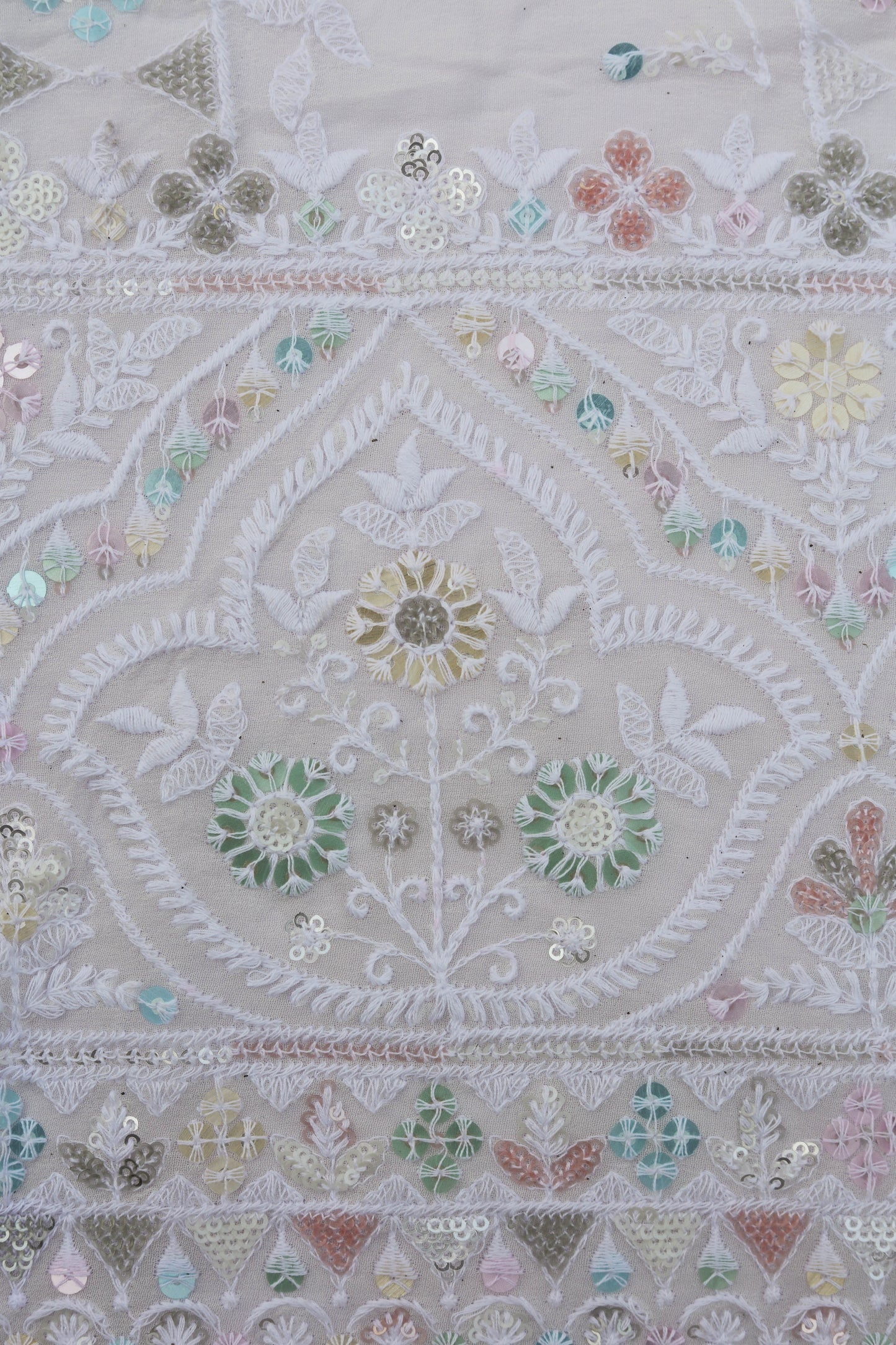 Floral Sequin Embroidered Fabric with Ornate Border