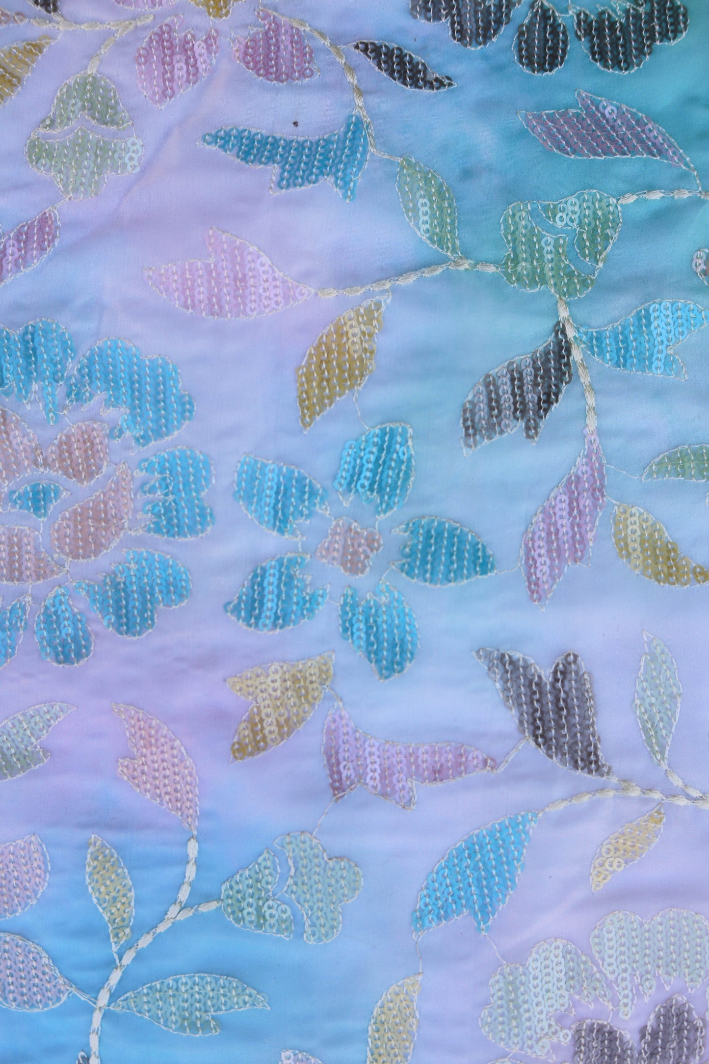 Ombre Blue Floral Embroidered Fabric with Sequins