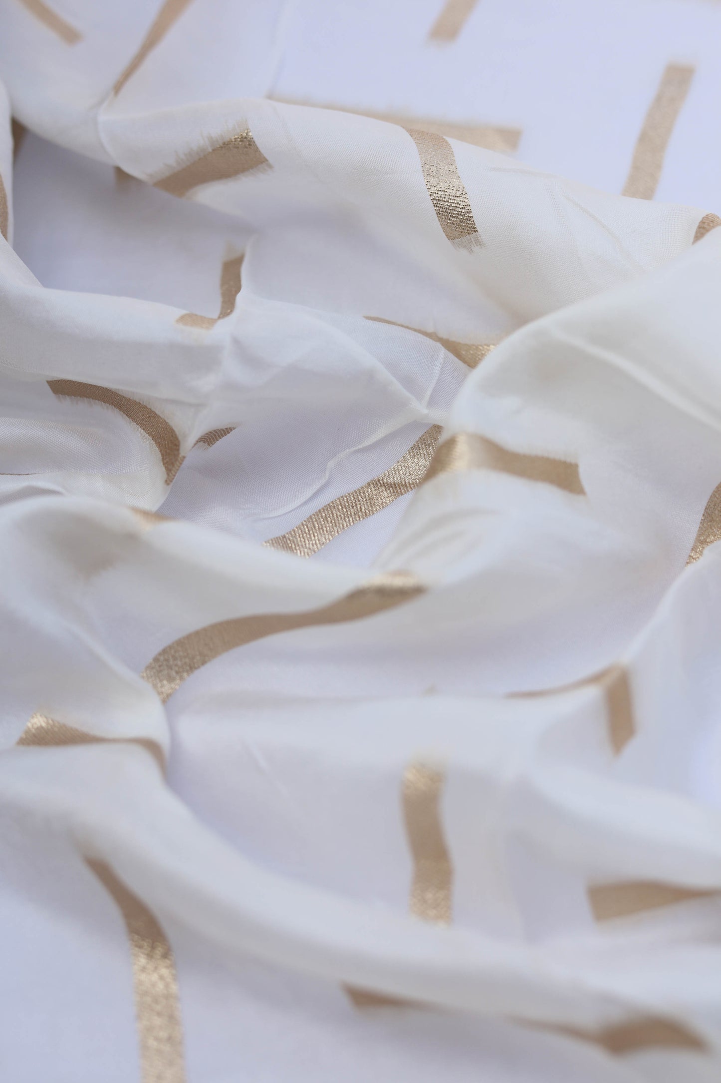 Russian Silk Lehriya Fabric with Geometric Pattern and Gold Highlights
