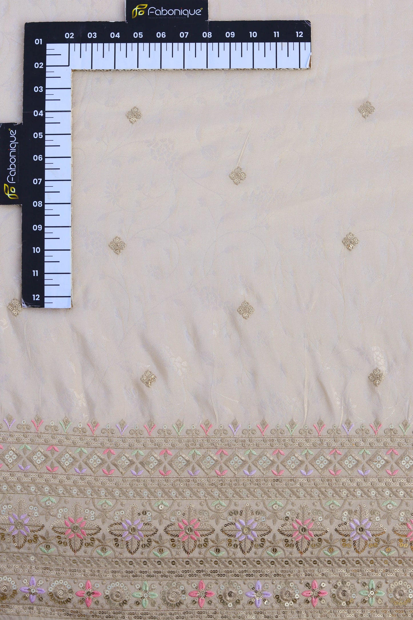 Banarasi Tissue Brocade Fabric with Floral Embroidery and Sequins