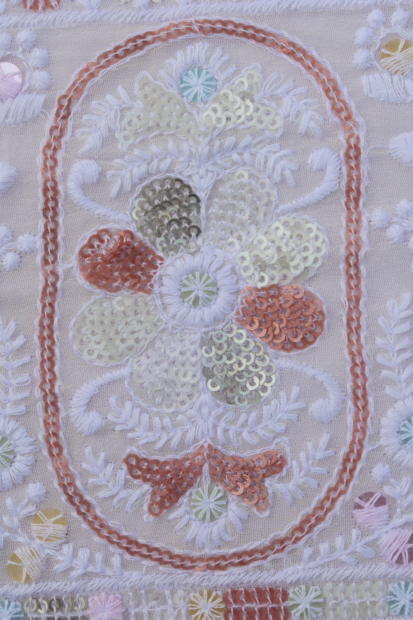 Luxurious Embroidered Sequin Fabric with Ornate Border
