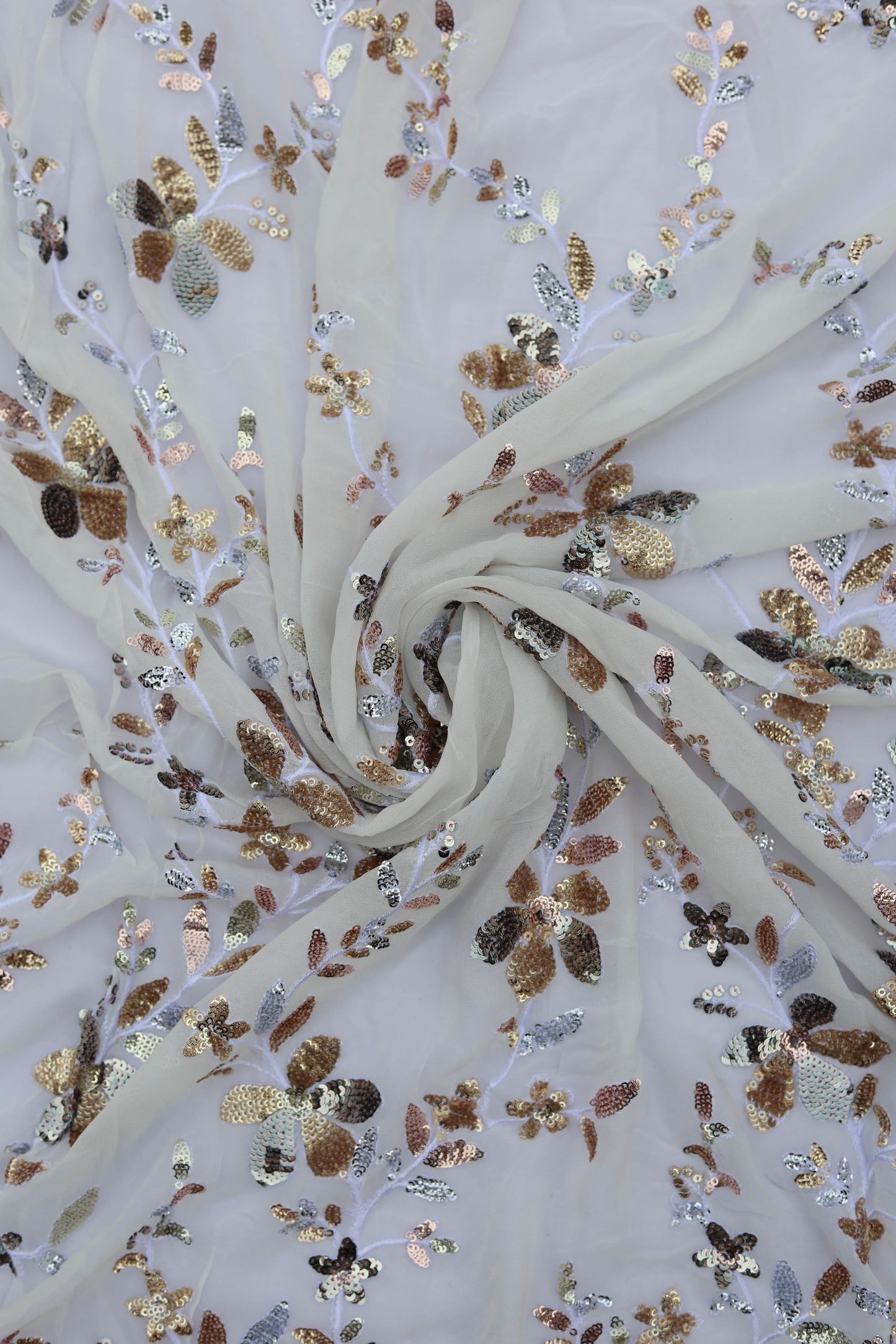 Delicate Floral Embroidered Fabric with Sequin Accents