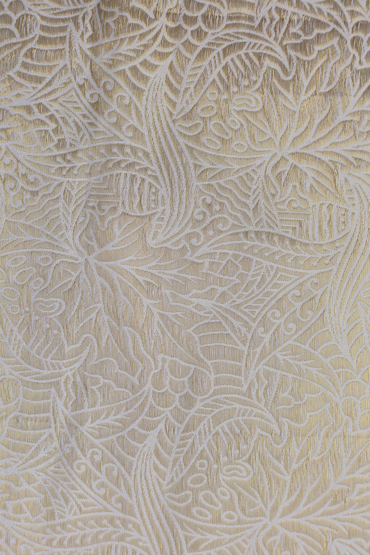 Ivory Gold Banarasi Brocade Fabric with Floral Weave