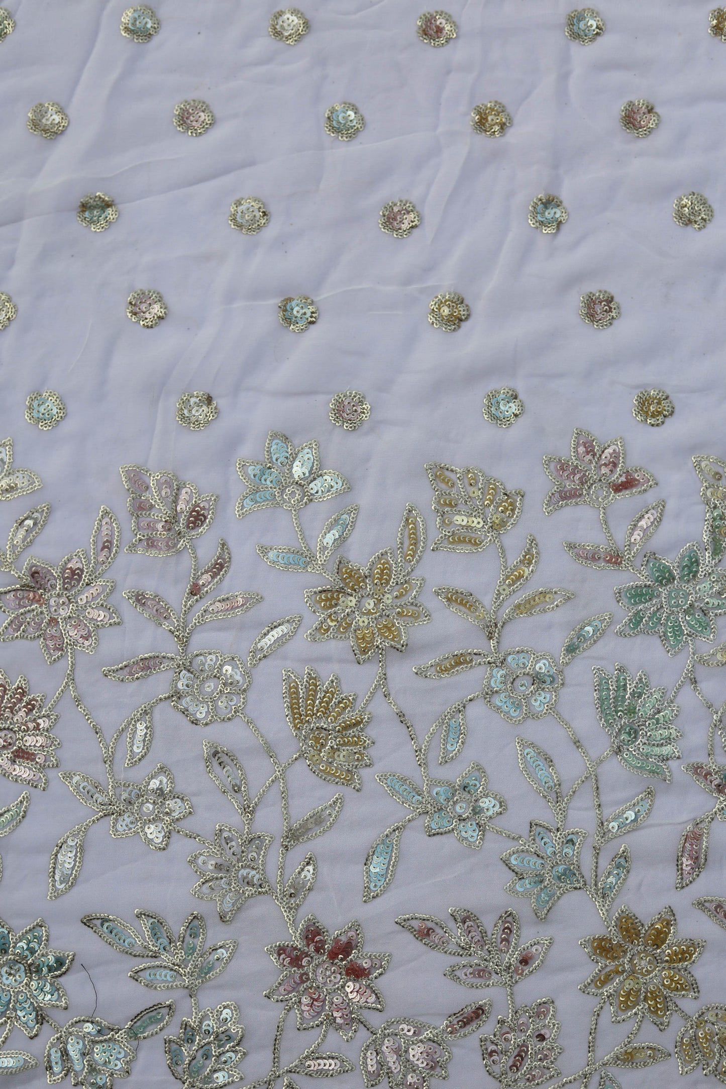 Ornate Border Floral Sequin Embroidered Fabric