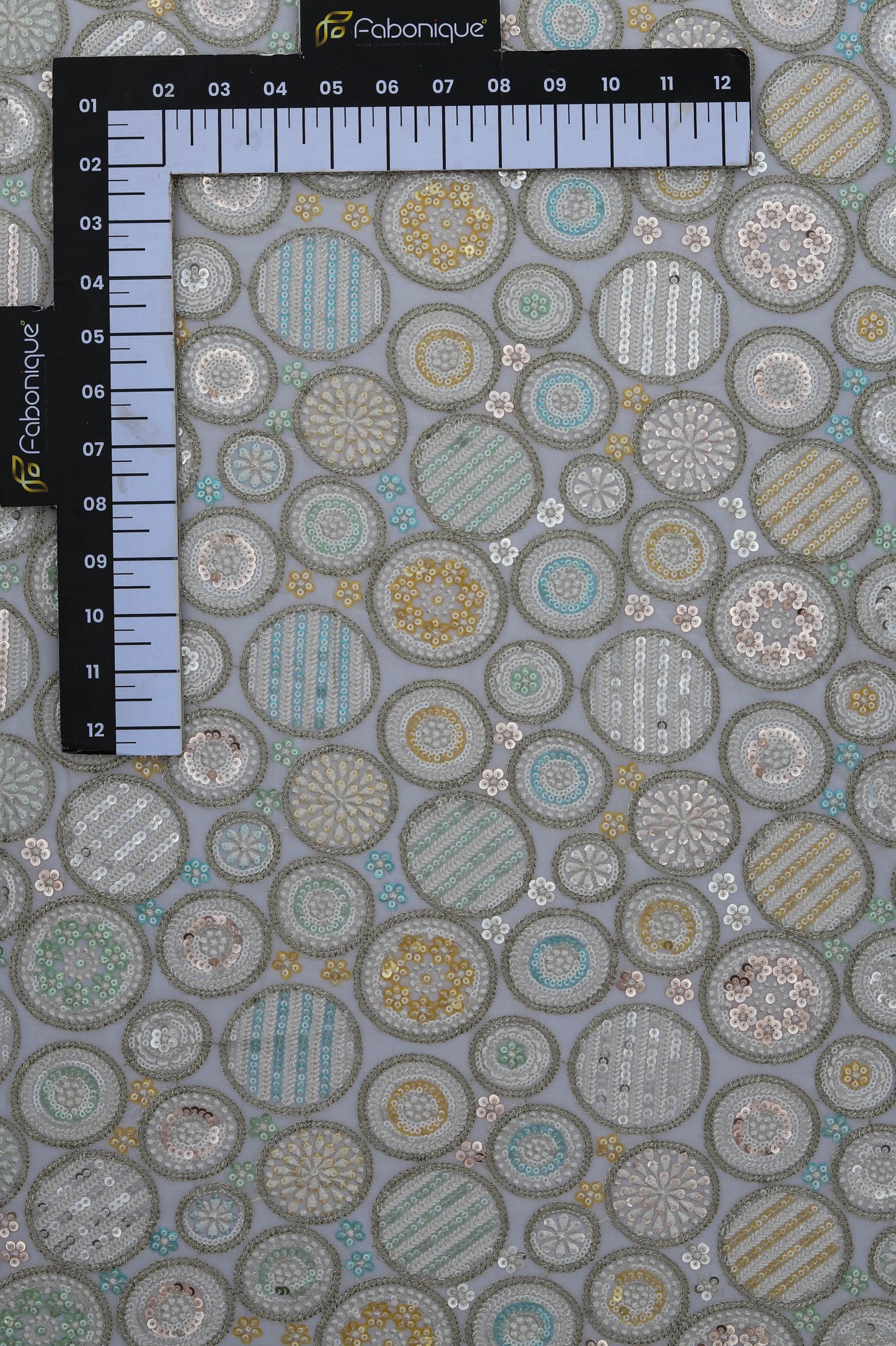 Pastel Multi-Color Circular Embroidery Sequin Fabric